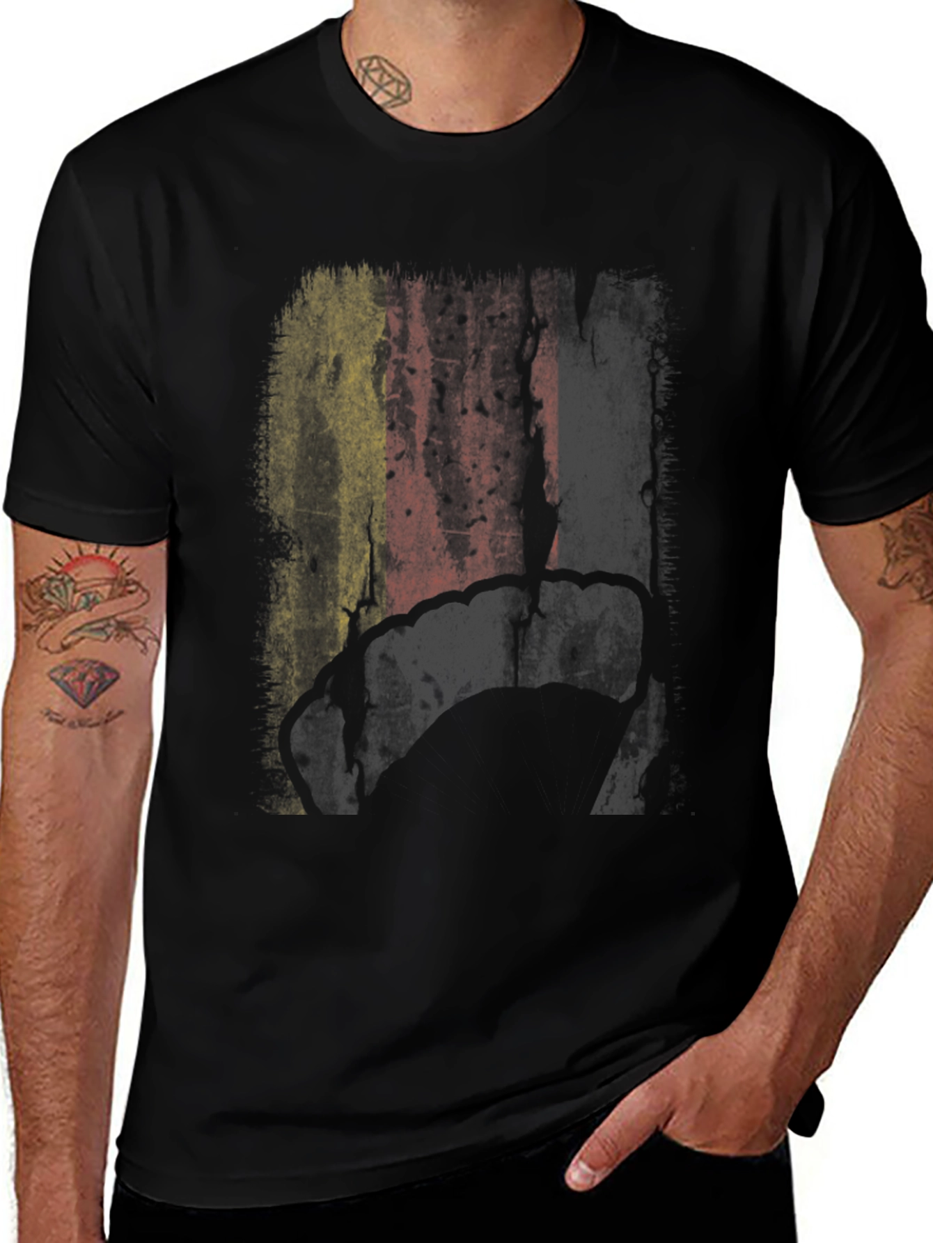 Distressed Belgium Flag Graphic T-Shirt