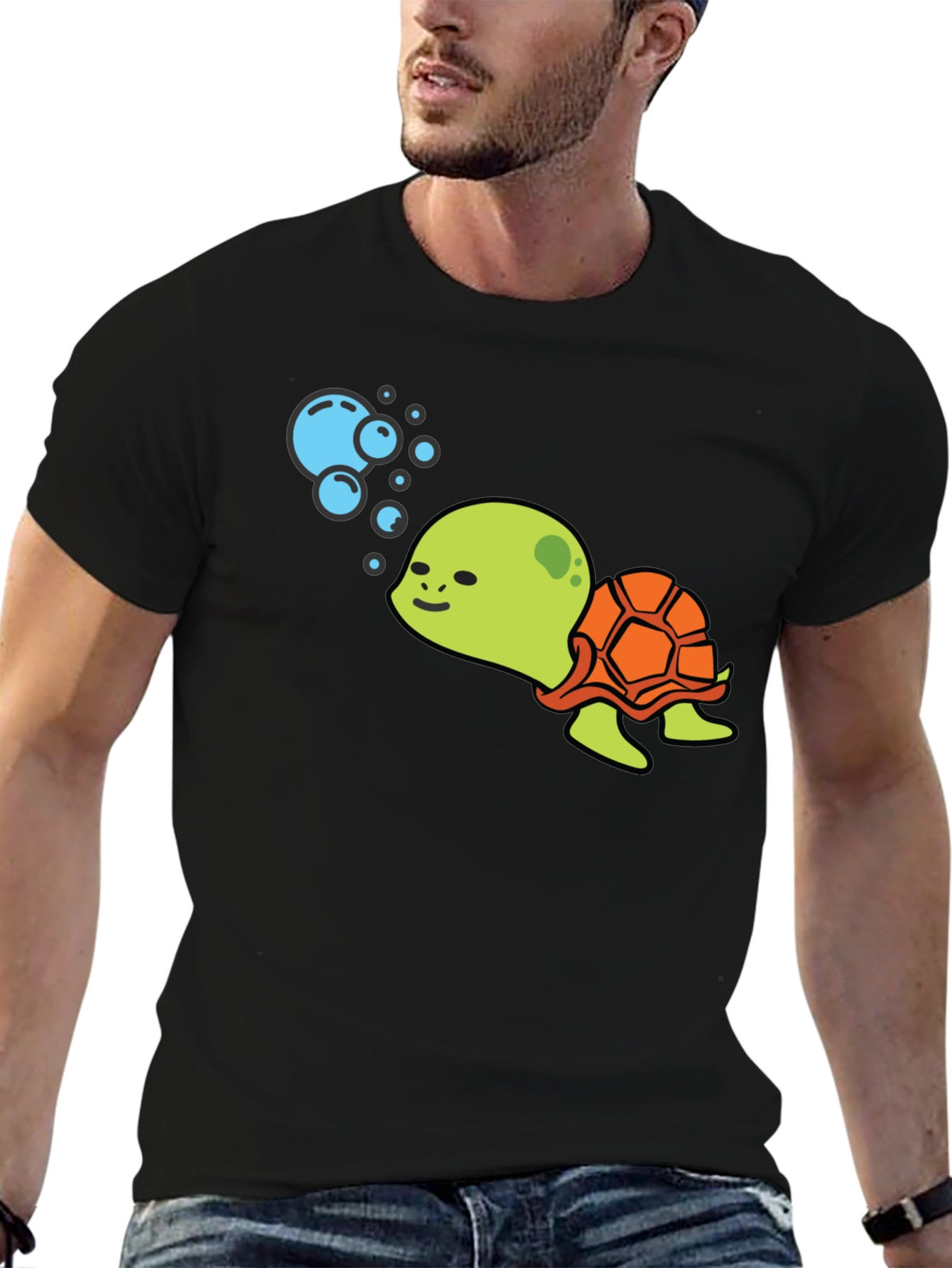 Cute Turtle Black T-Shirt - Cartoon Sea Life