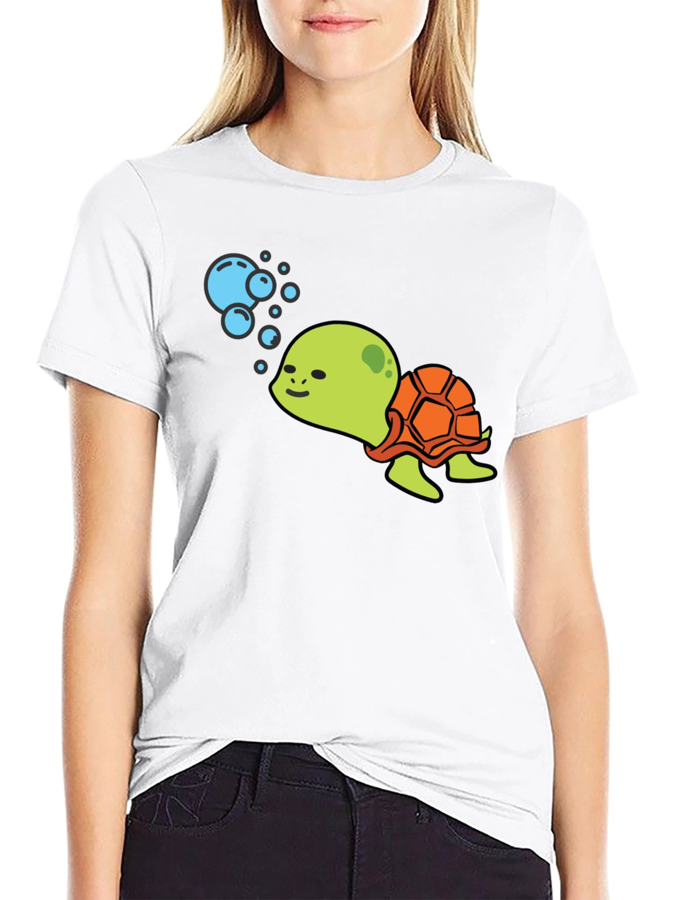 Cute Turtle Black T-Shirt - Cartoon Sea Life