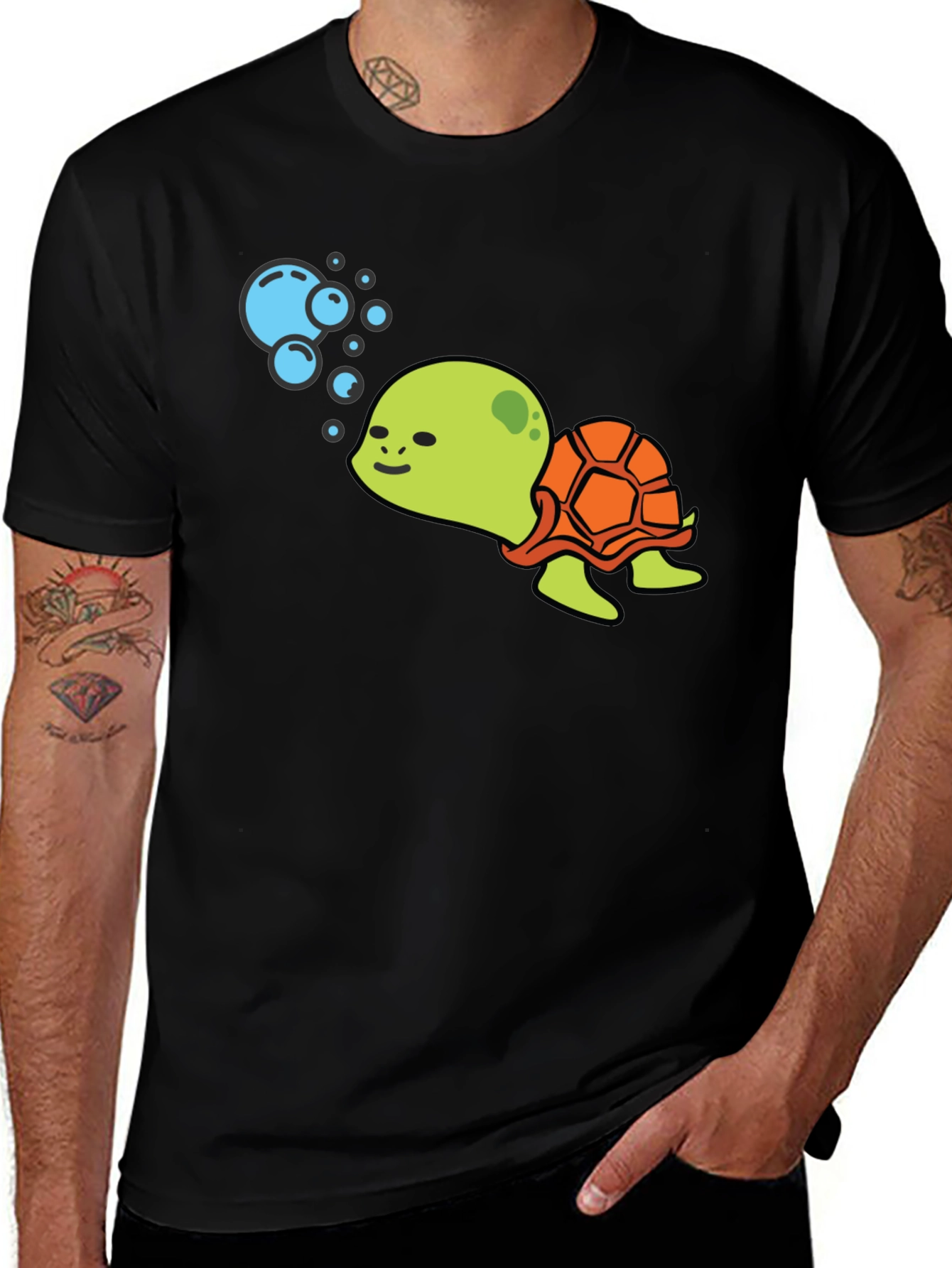 Cute Turtle Black T-Shirt - Cartoon Sea Life