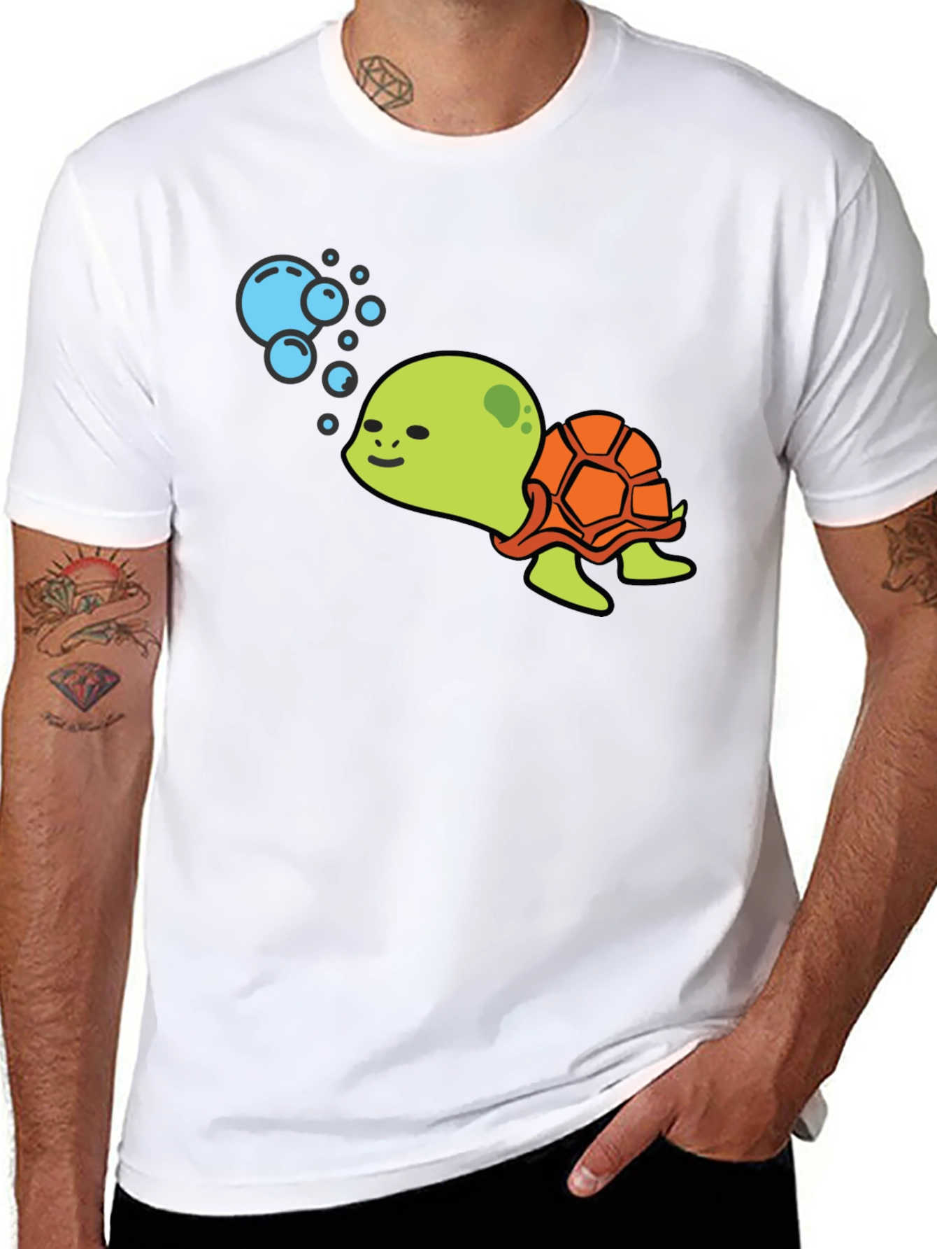 Cute Turtle Black T-Shirt - Cartoon Sea Life