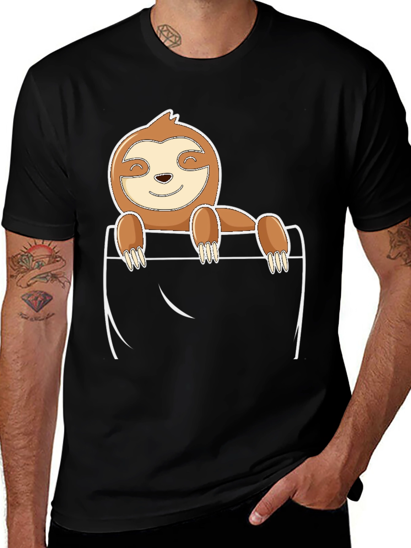 Sloth Pocket T-Shirt - Cute Cartoon Animal Tee