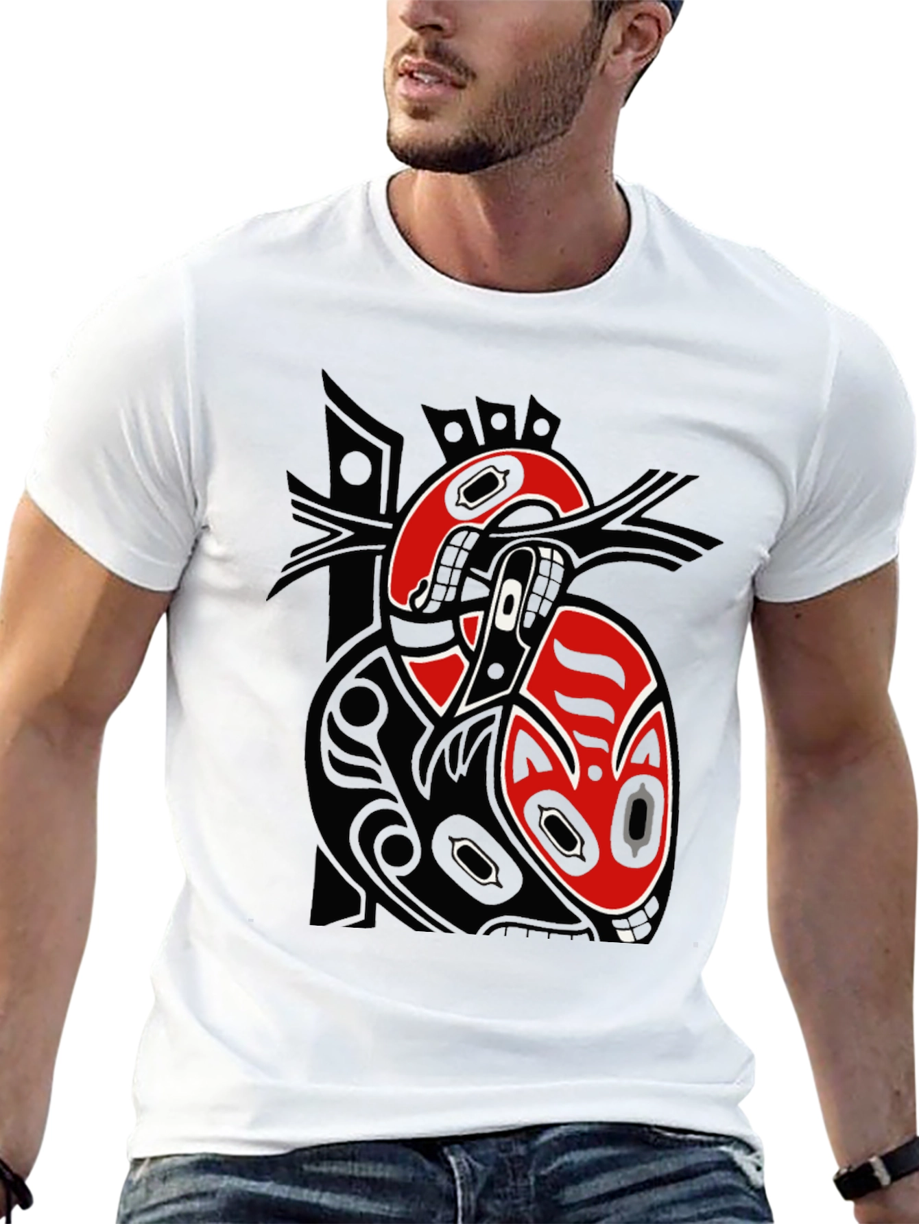 Black T-Shirt with Unique Native American Inspired Design