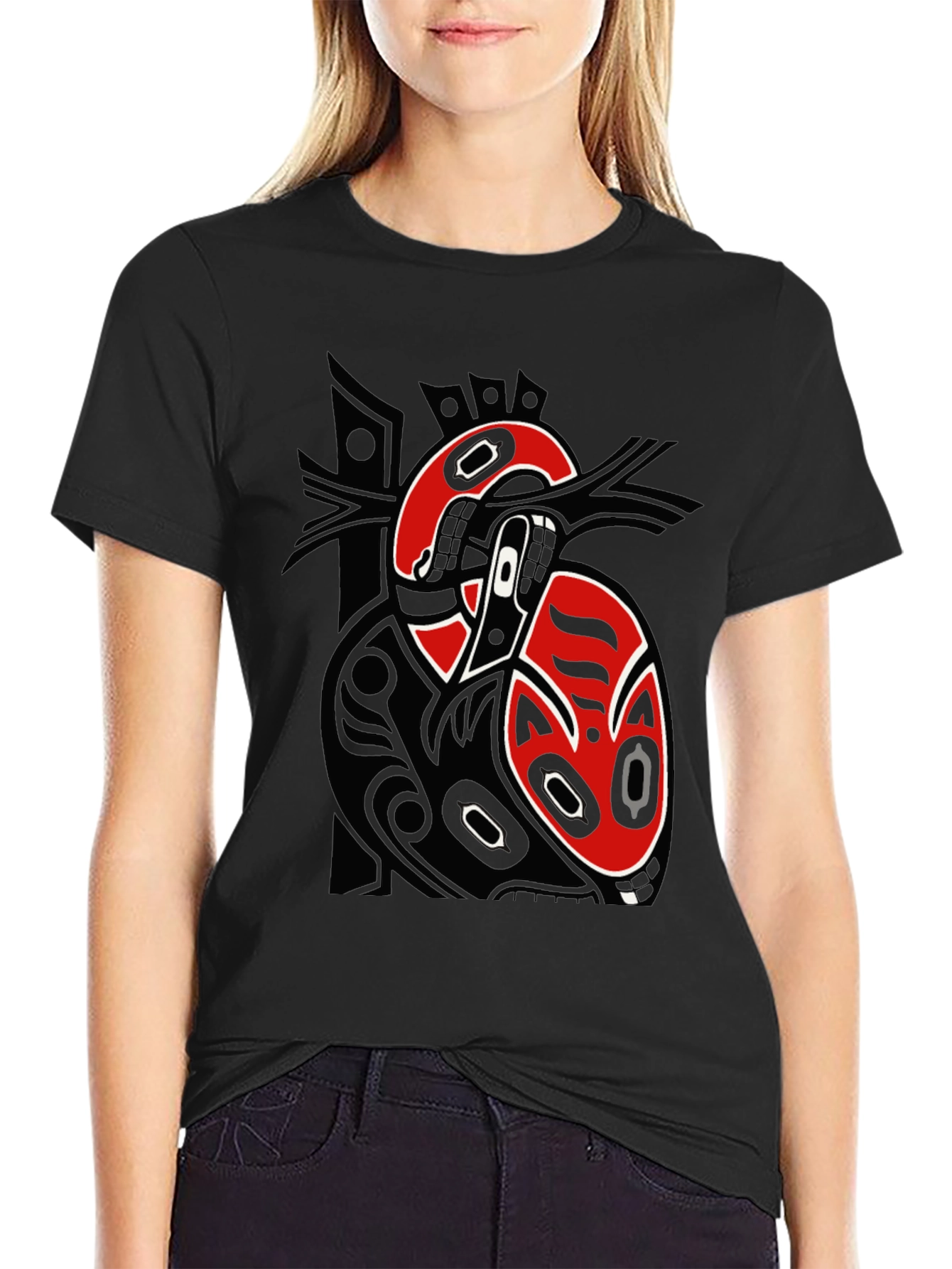 Black T-Shirt with Unique Native American Inspired Design