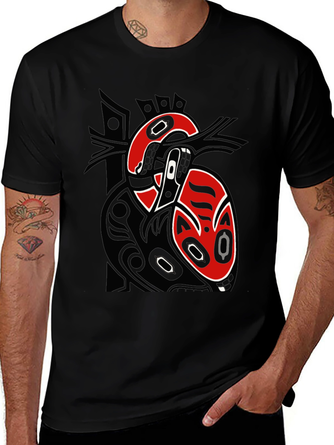 Black T-Shirt with Unique Native American Inspired Design