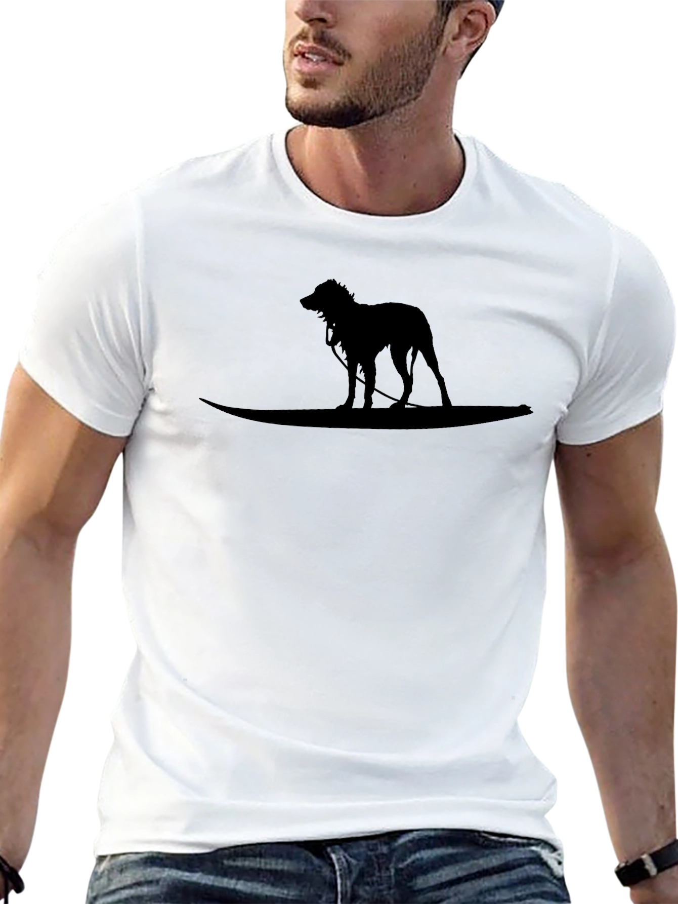 Dog Surfing Silhouette T-Shirt - Black