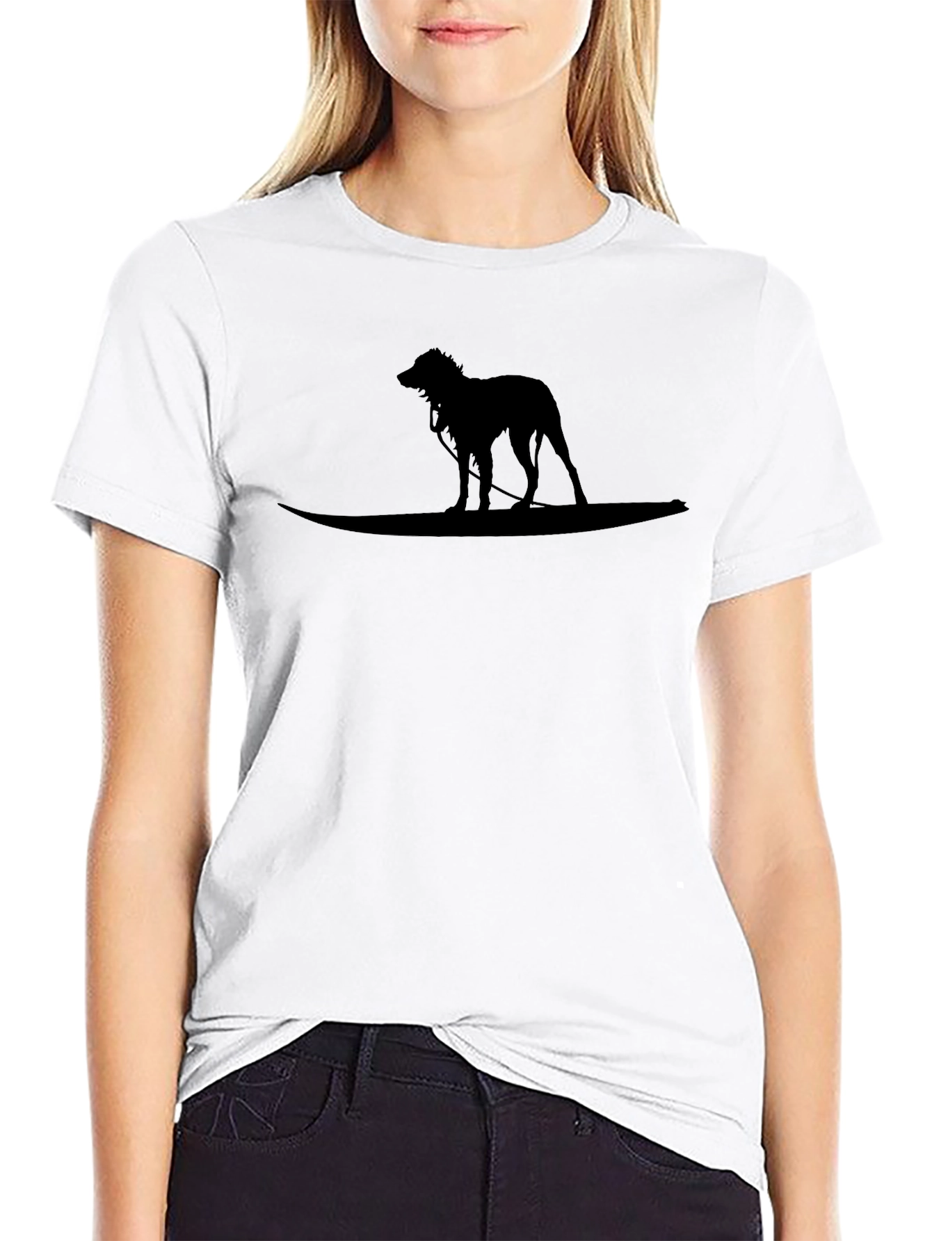Dog Surfing Silhouette T-Shirt - Black