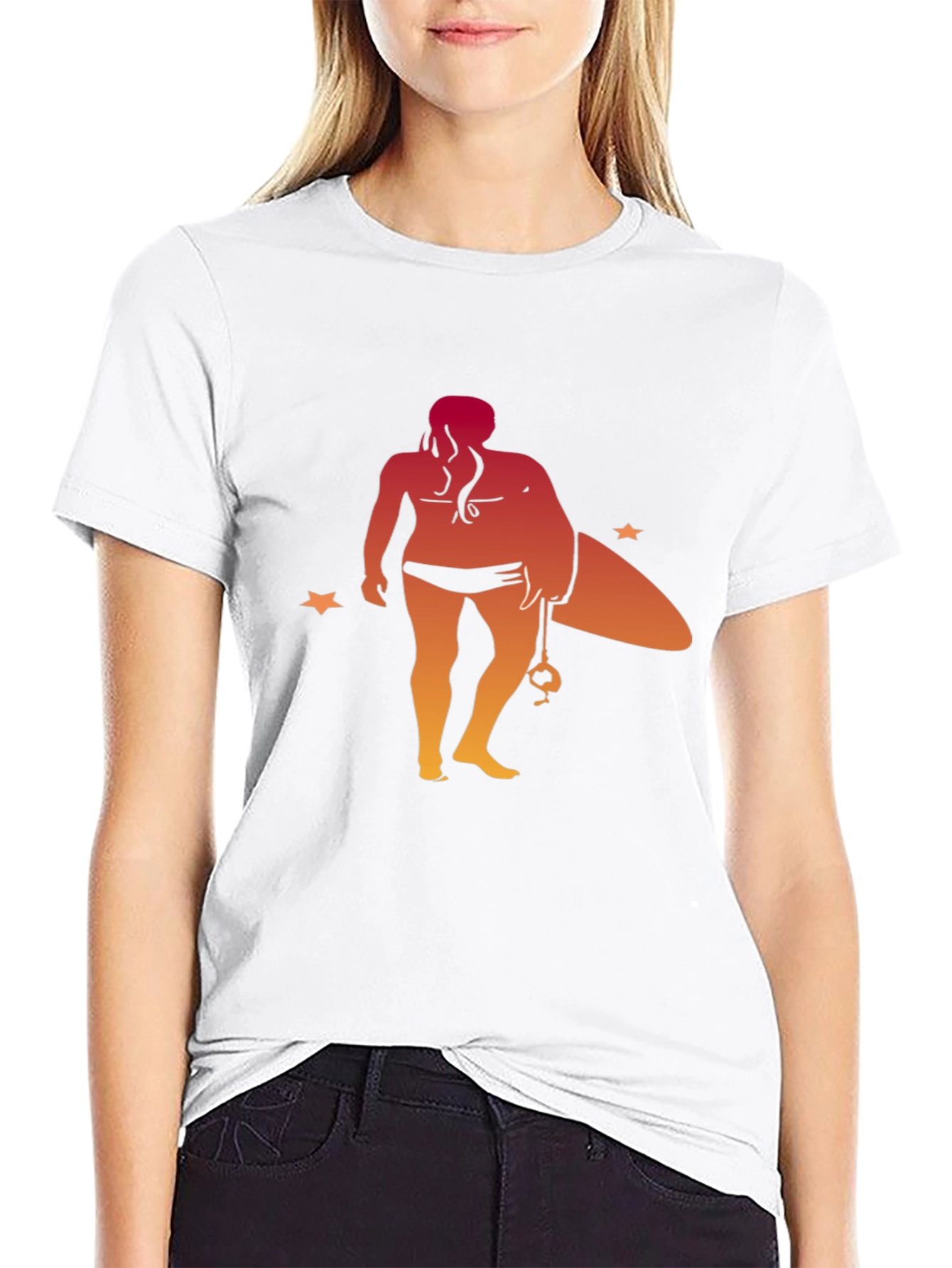Surfer Girl Graphic Tee - Black Cotton T-Shirt