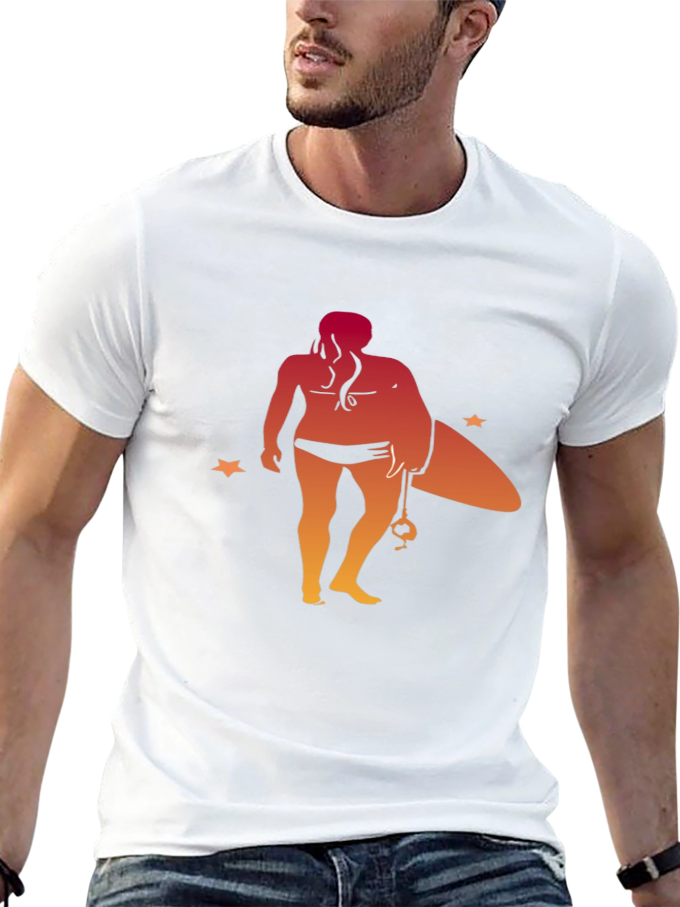 Surfer Girl Graphic Tee - Black Cotton T-Shirt