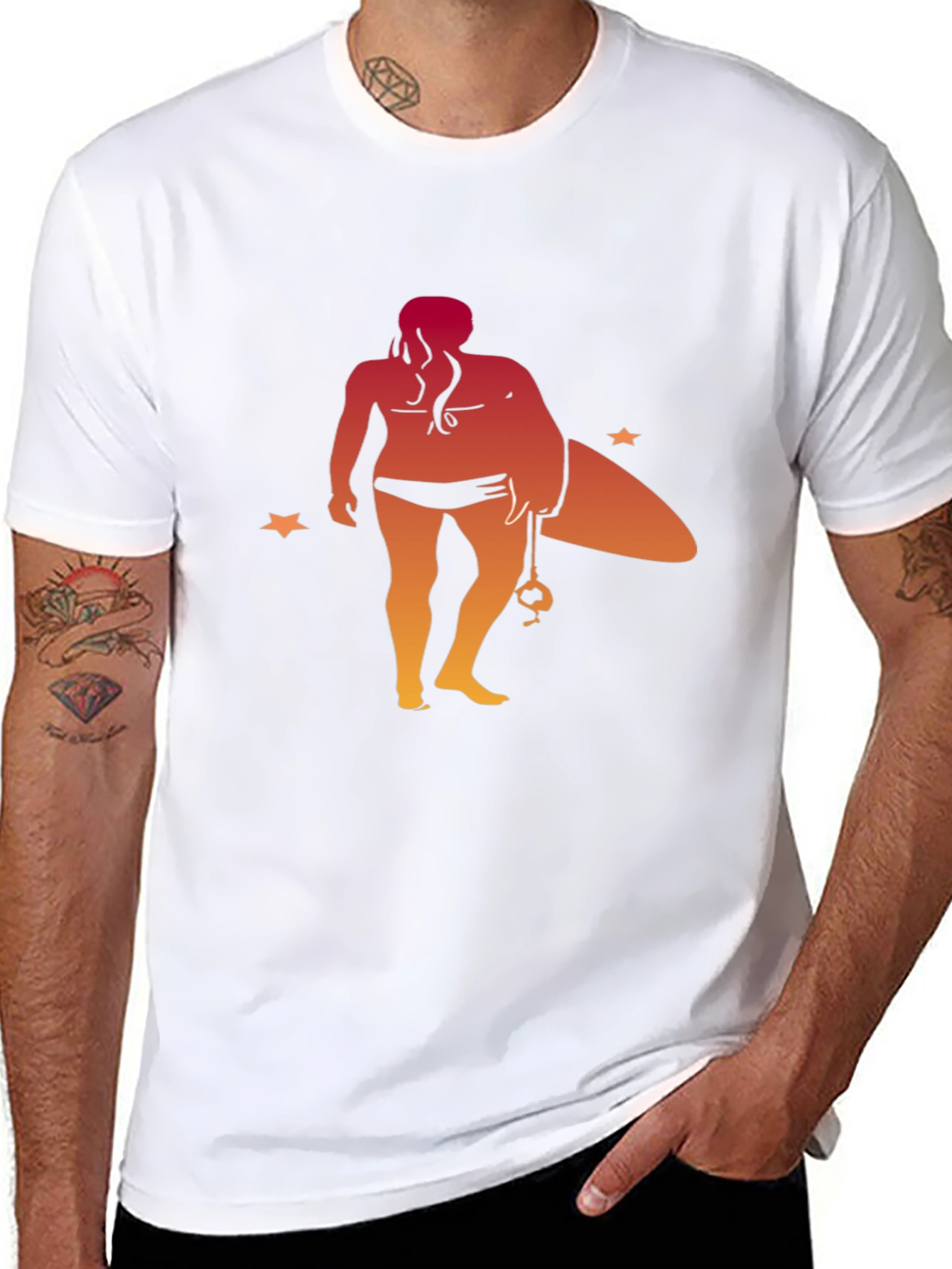 Surfer Girl Graphic Tee - Black Cotton T-Shirt