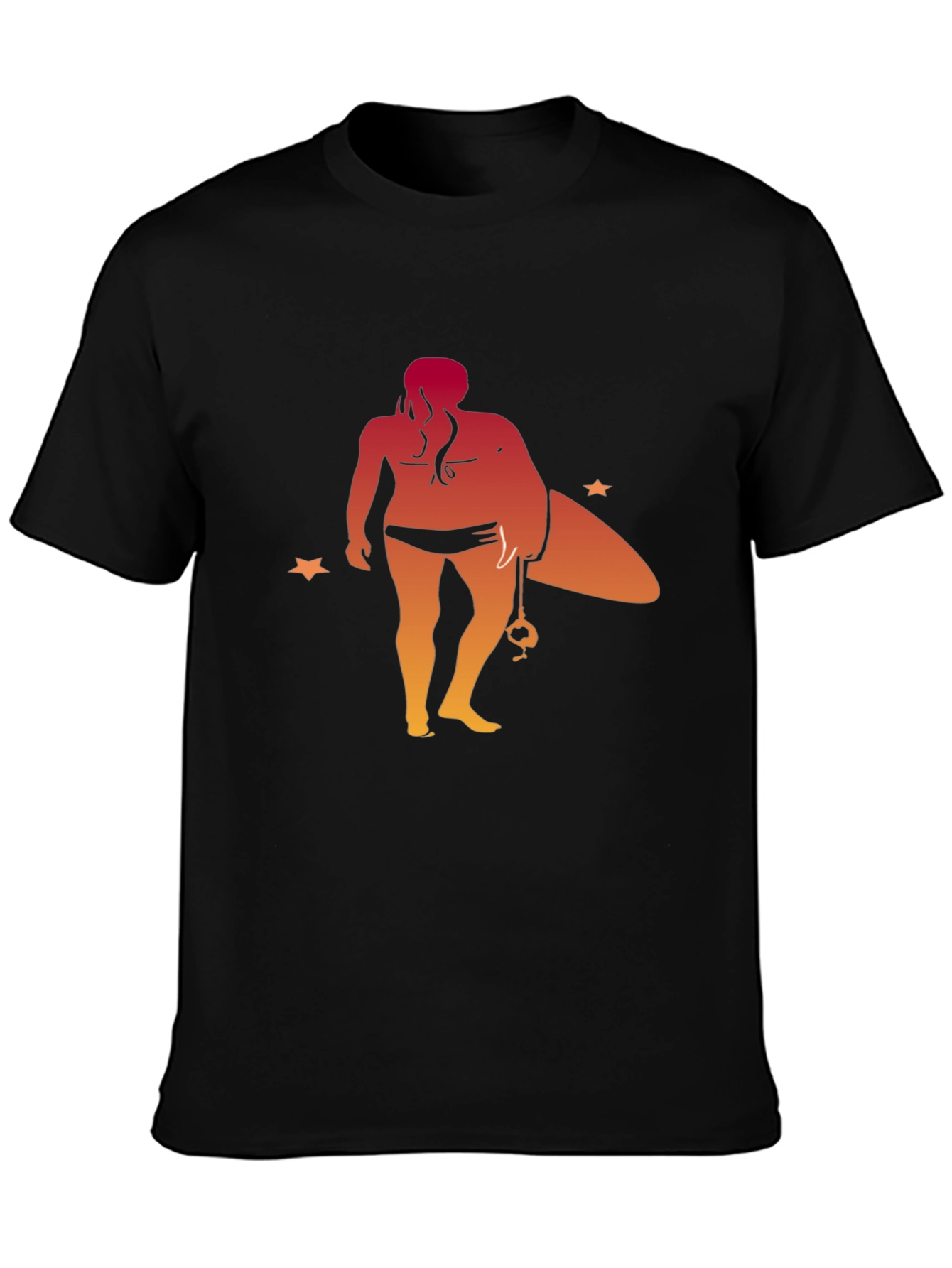 Surfer Girl Graphic Tee - Black Cotton T-Shirt