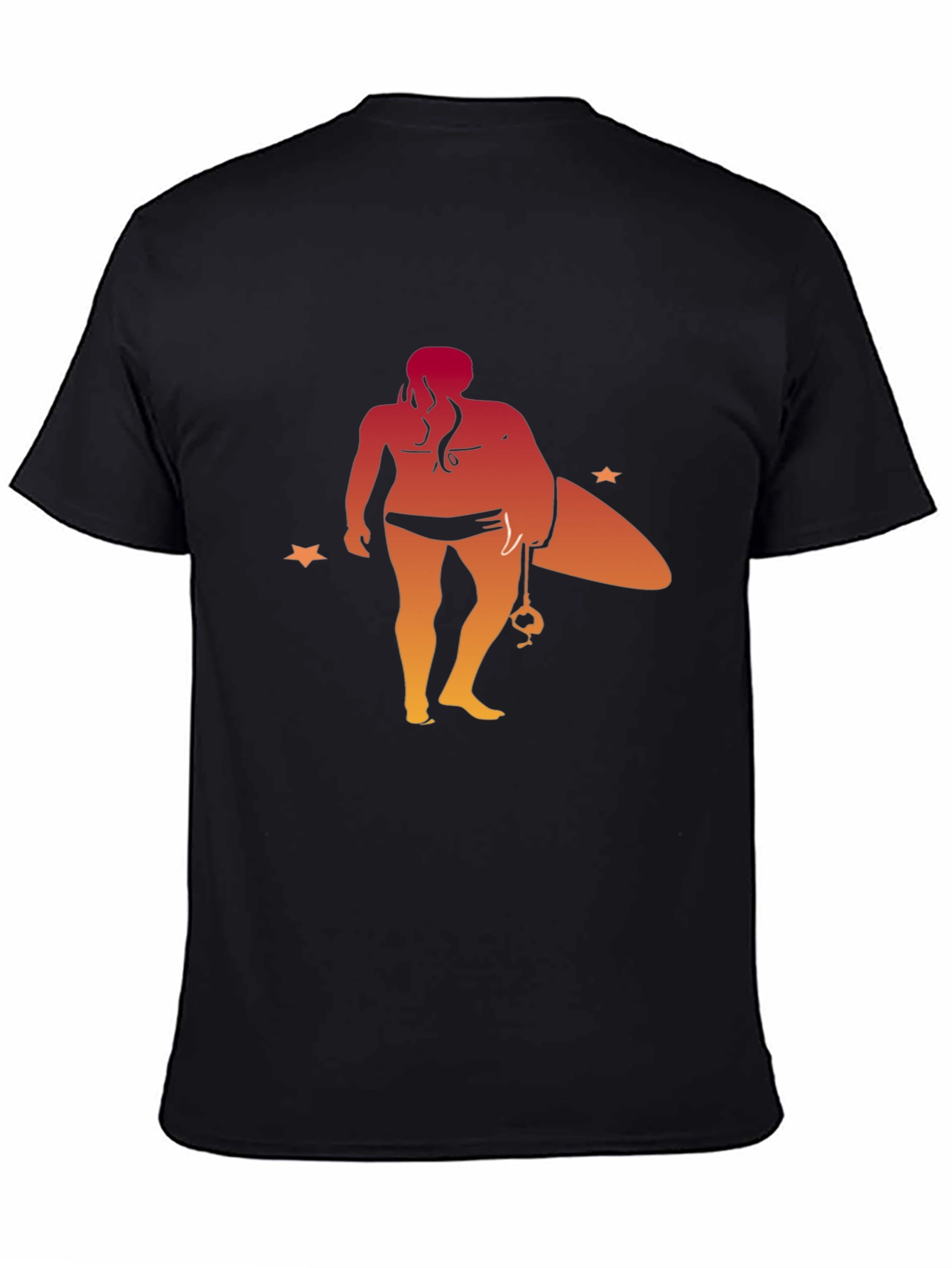 Surfer Girl Graphic Tee - Black Cotton T-Shirt
