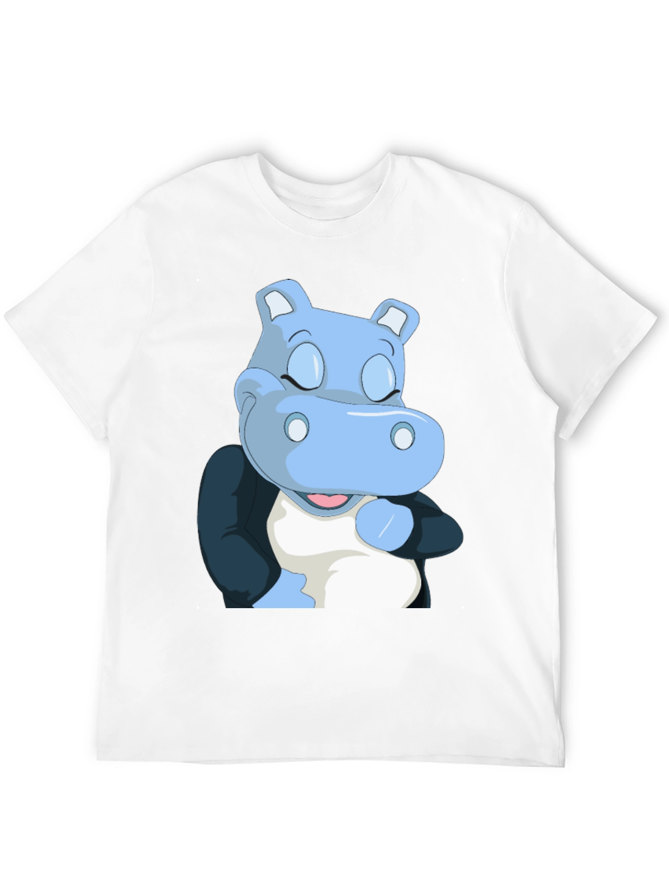 Cartoon Hippo Graphic T-Shirt - Soft Black Cotton Tee