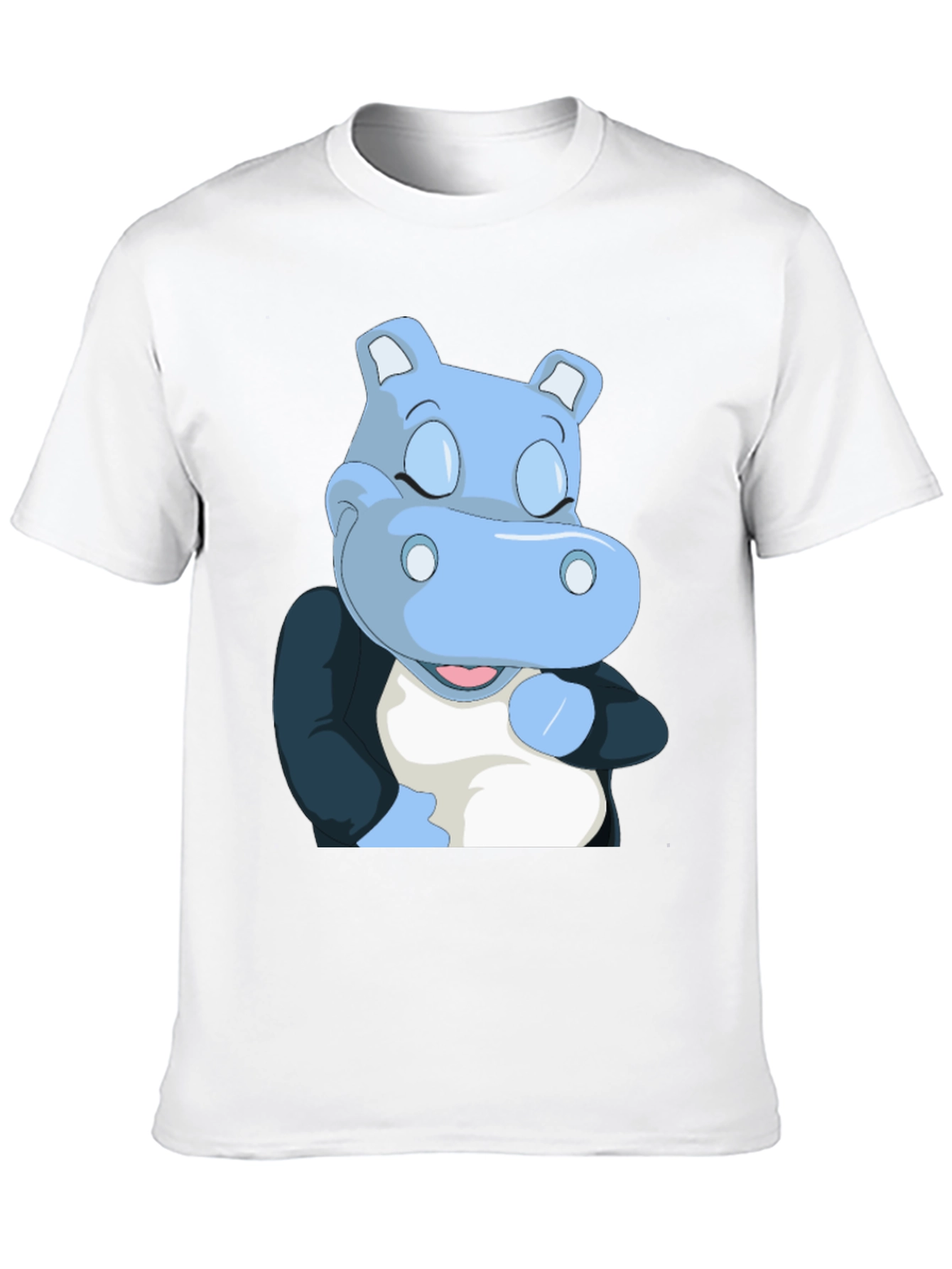 Cartoon Hippo Graphic T-Shirt - Soft Black Cotton Tee