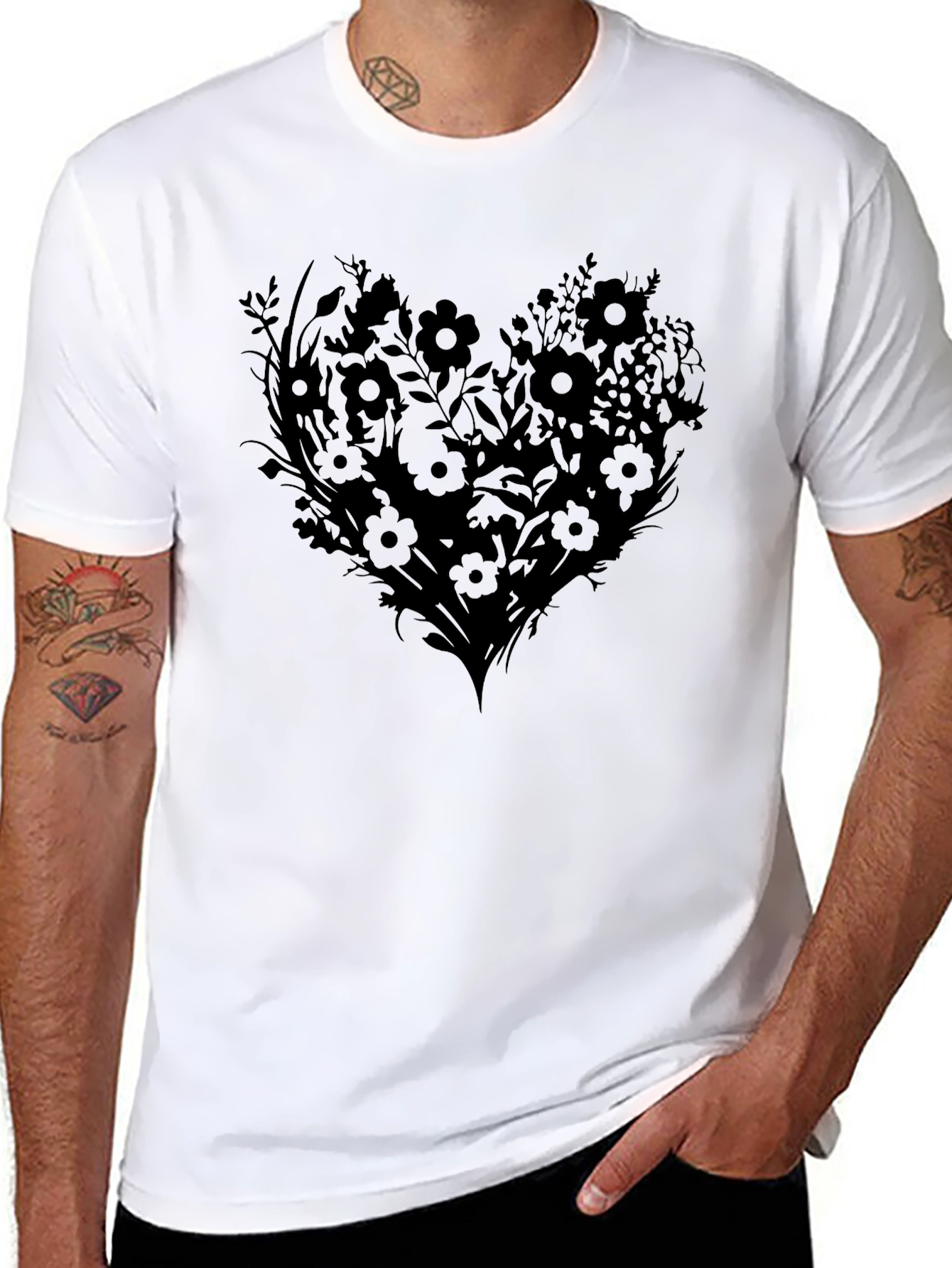 Floral Heart Graphic Tee - Black