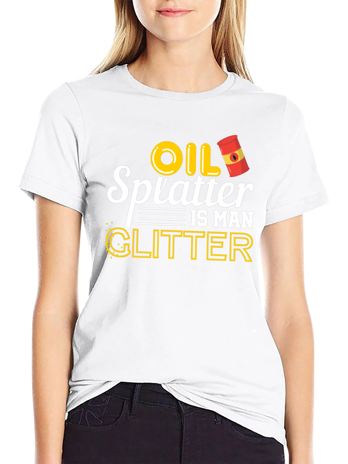 Oil Splatter is Man Glitter Graphic T-Shirt
