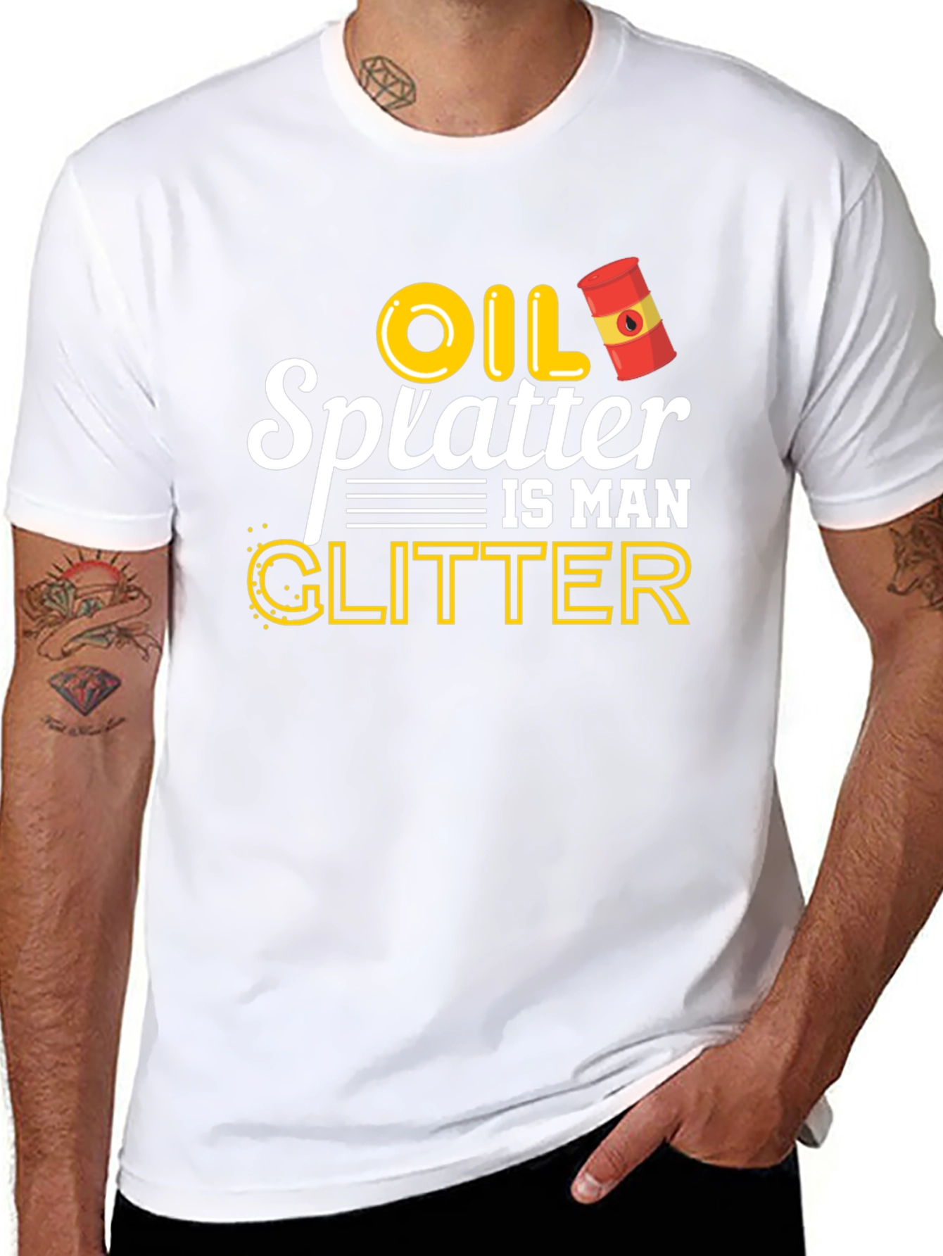 Oil Splatter is Man Glitter Graphic T-Shirt