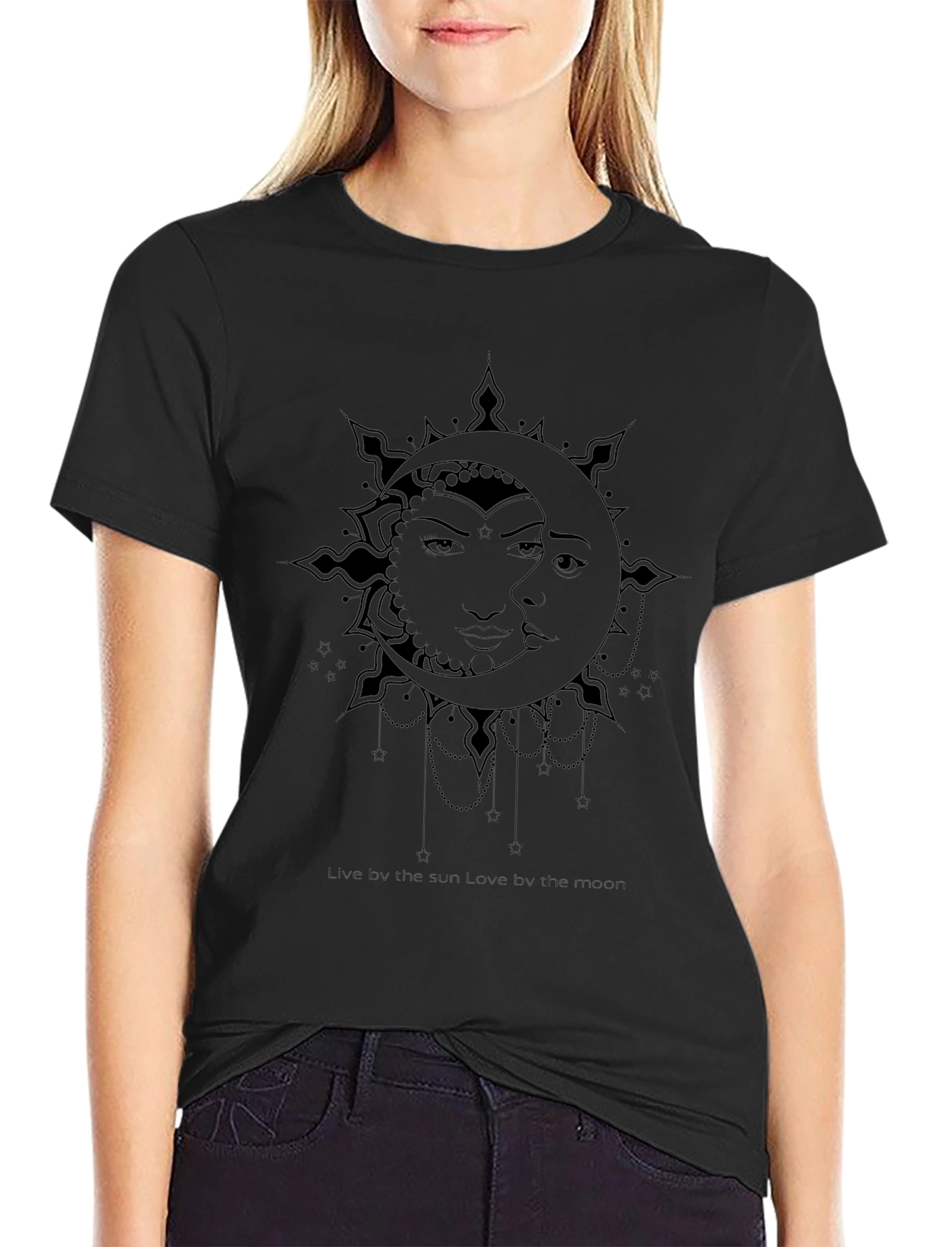 Celestial Sun & Moon Graphic T-Shirt - Black