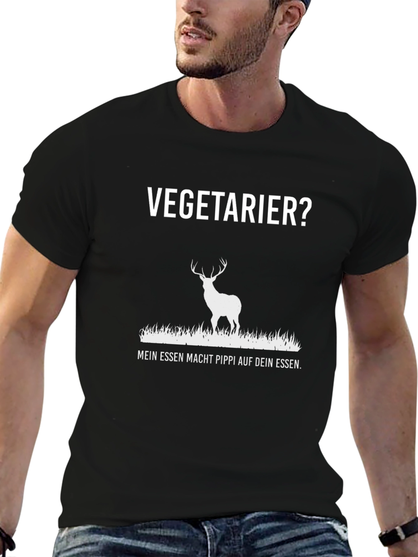 Vegetarier? Deer Graphic Tee - Black Cotton T-Shirt