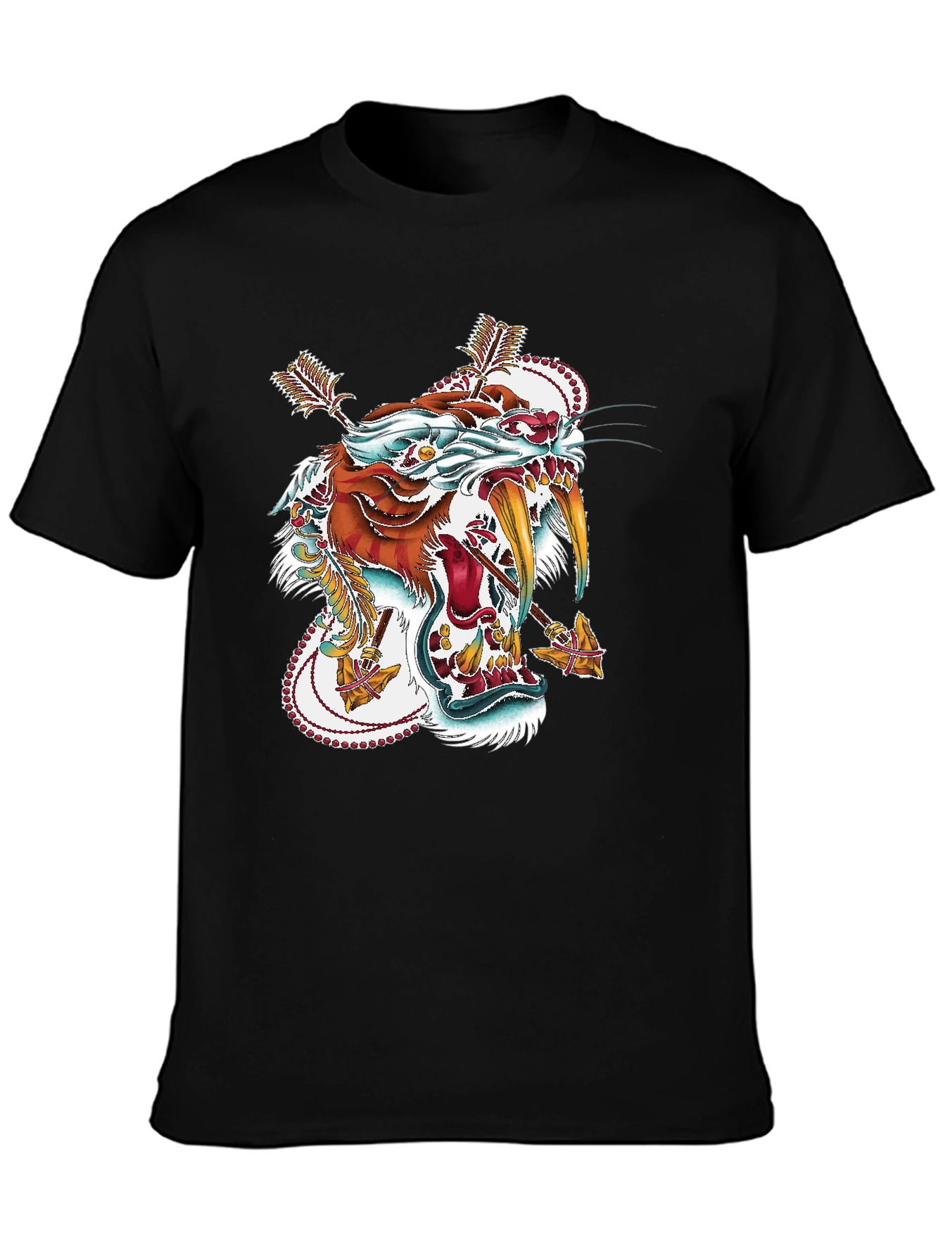 Mens Black Graphic Tee - Fierce Tiger Design