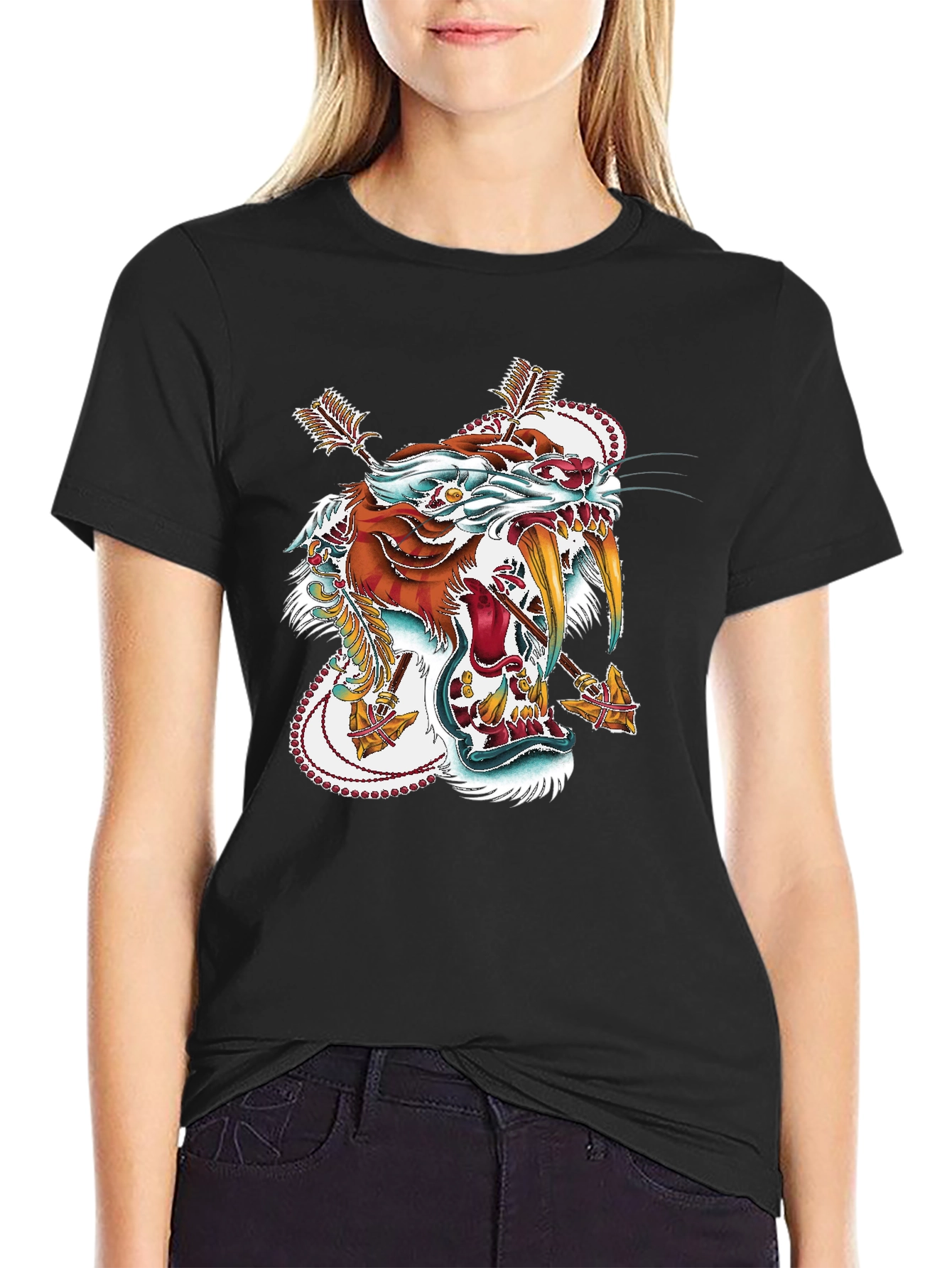 Mens Black Graphic Tee - Fierce Tiger Design