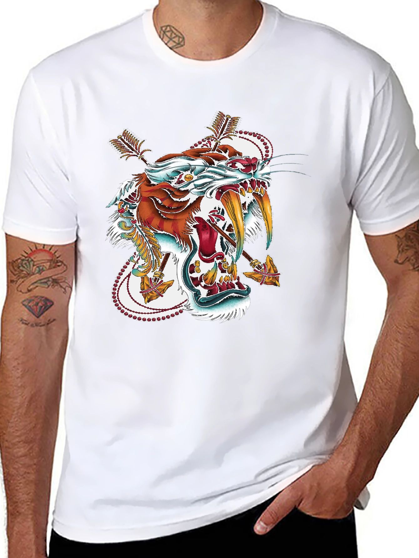 Mens Black Graphic Tee - Fierce Tiger Design