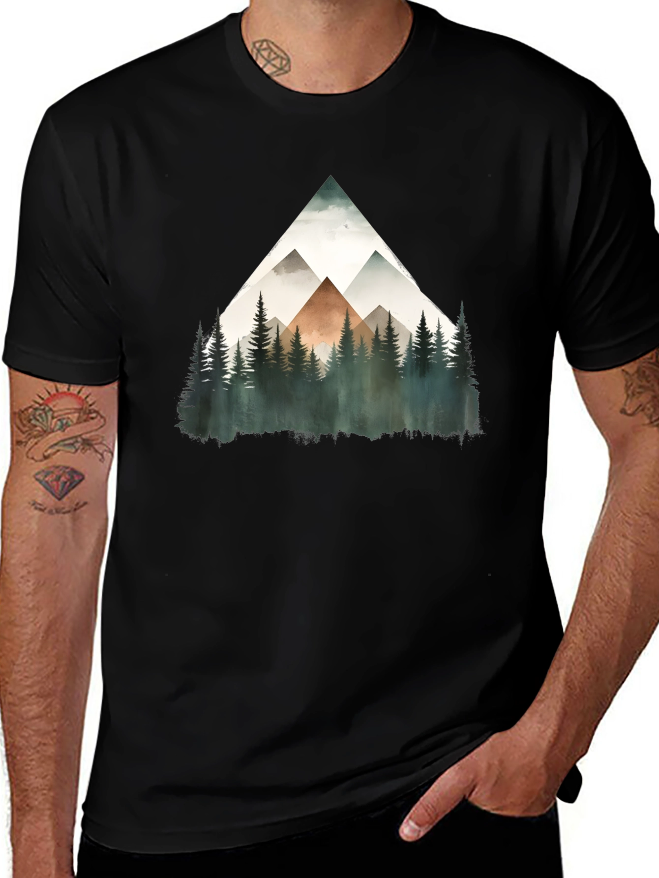Mountain Forest Graphic Tee - Black