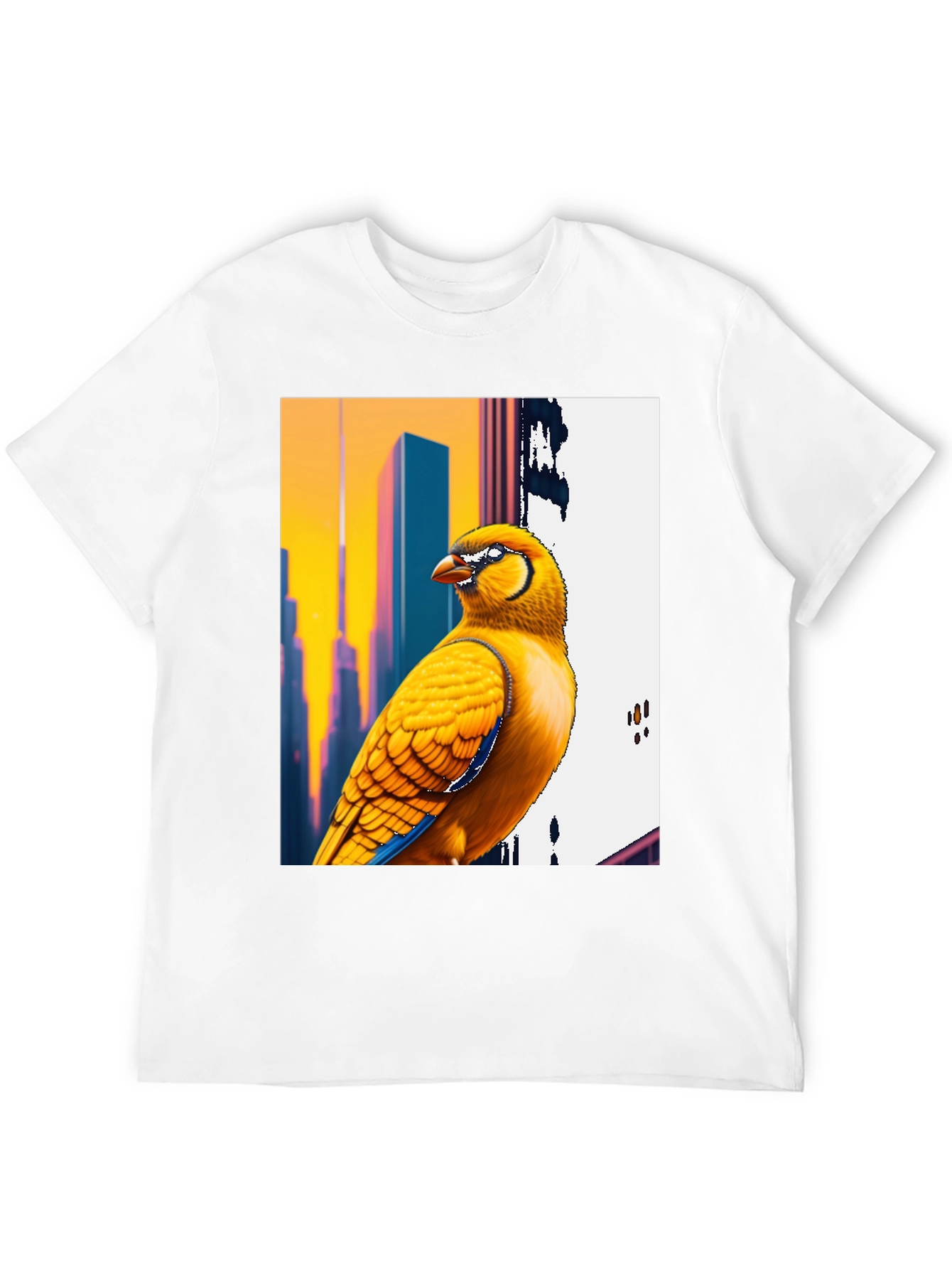 Vibrant Bird T-Shirt: Cityscape Style