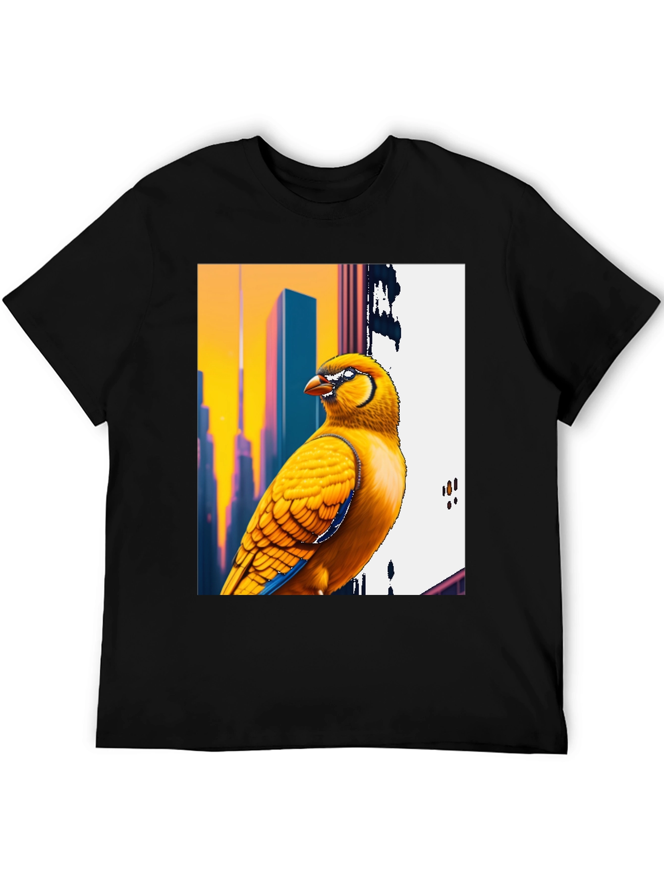 Vibrant Bird T-Shirt: Cityscape Style