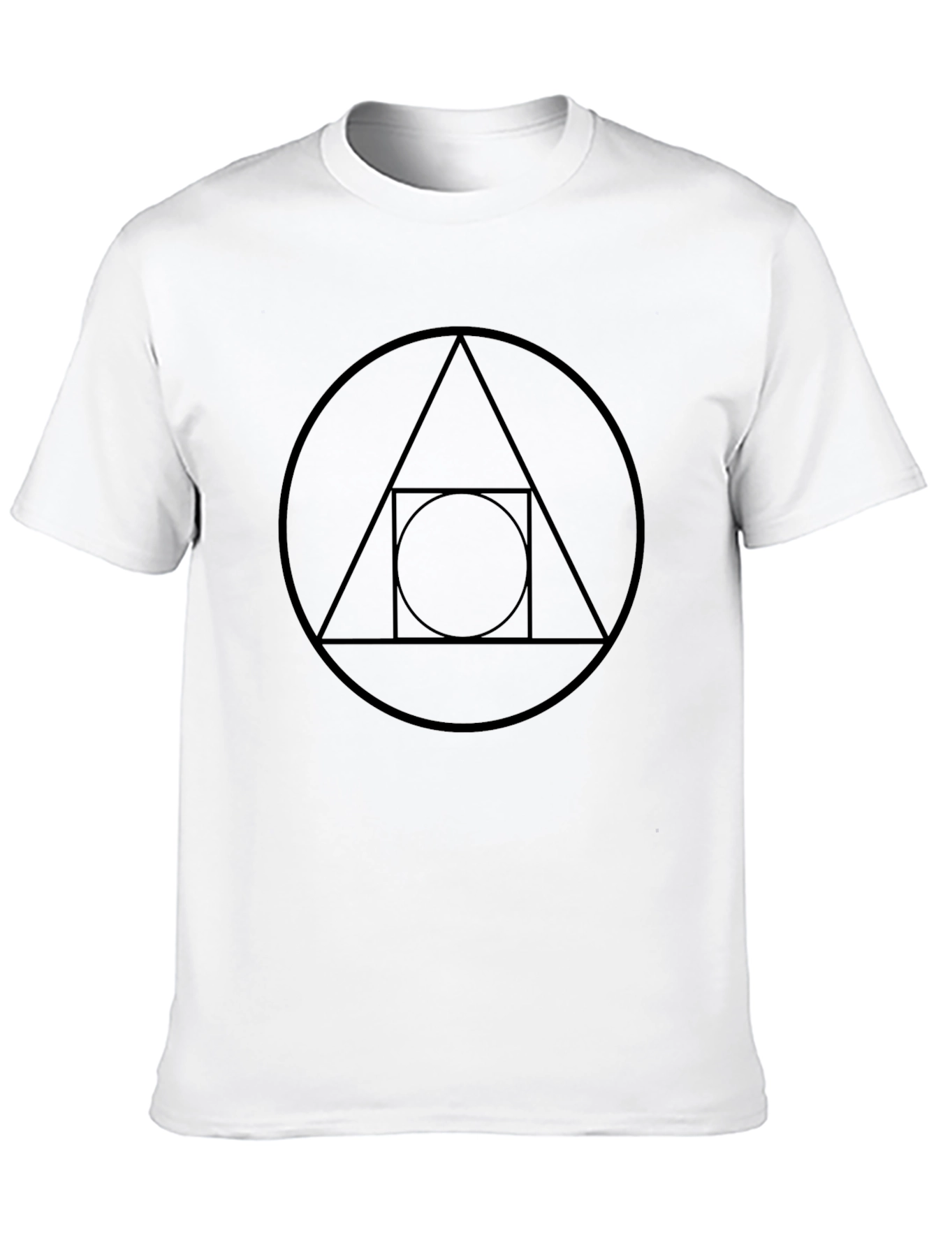 Geometric Black Tee - Circle Square Triangle Design