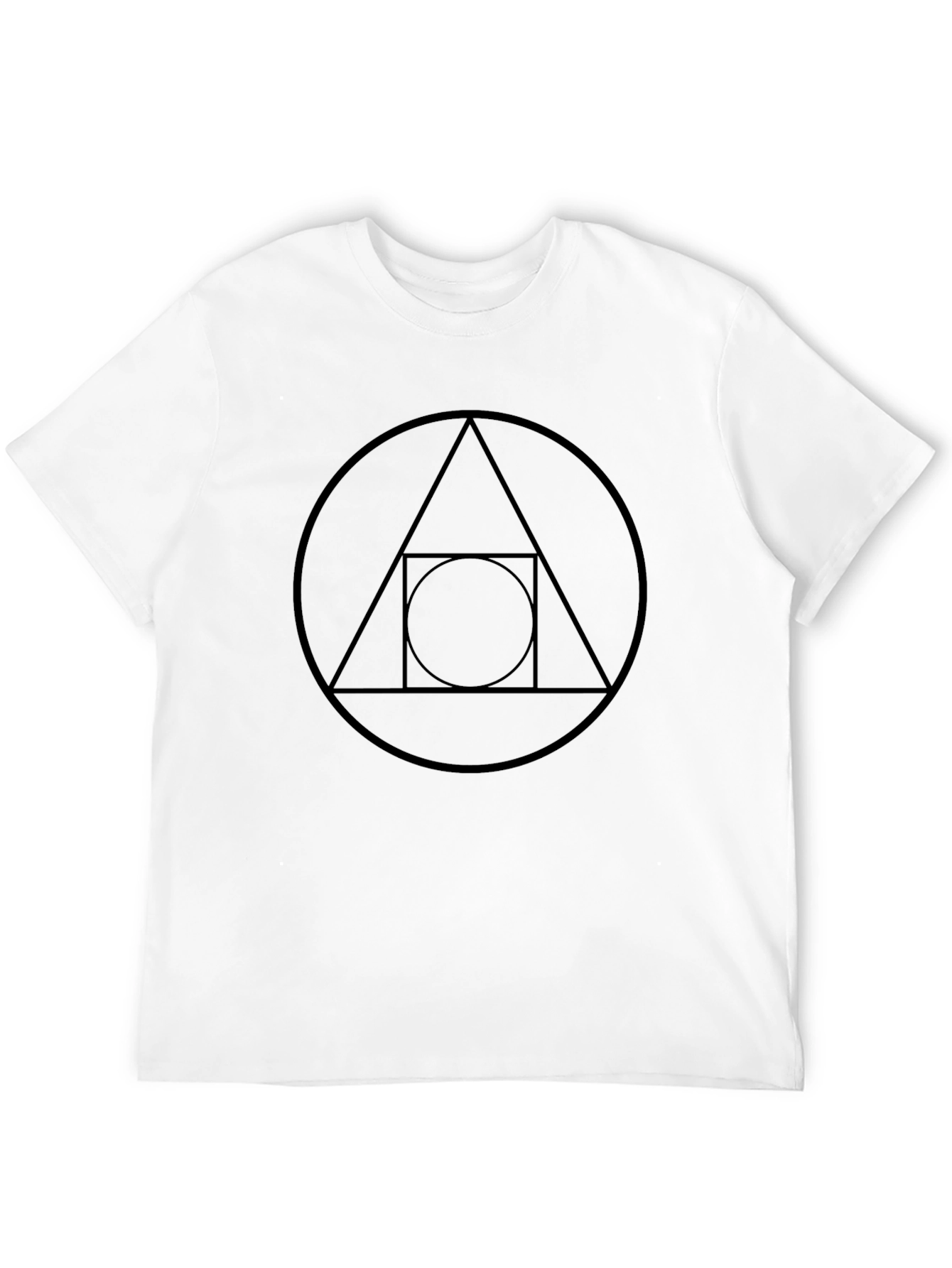 Geometric Black Tee - Circle Square Triangle Design