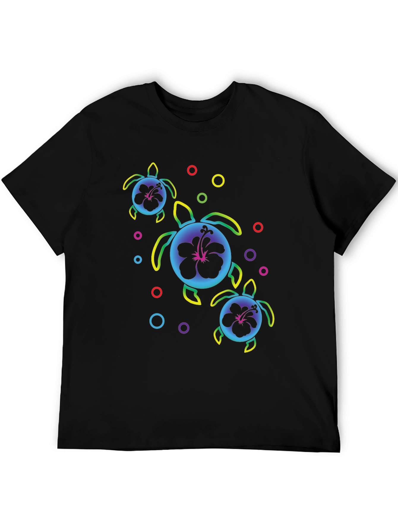 Neon Turtle Hibiscus Black T-Shirt