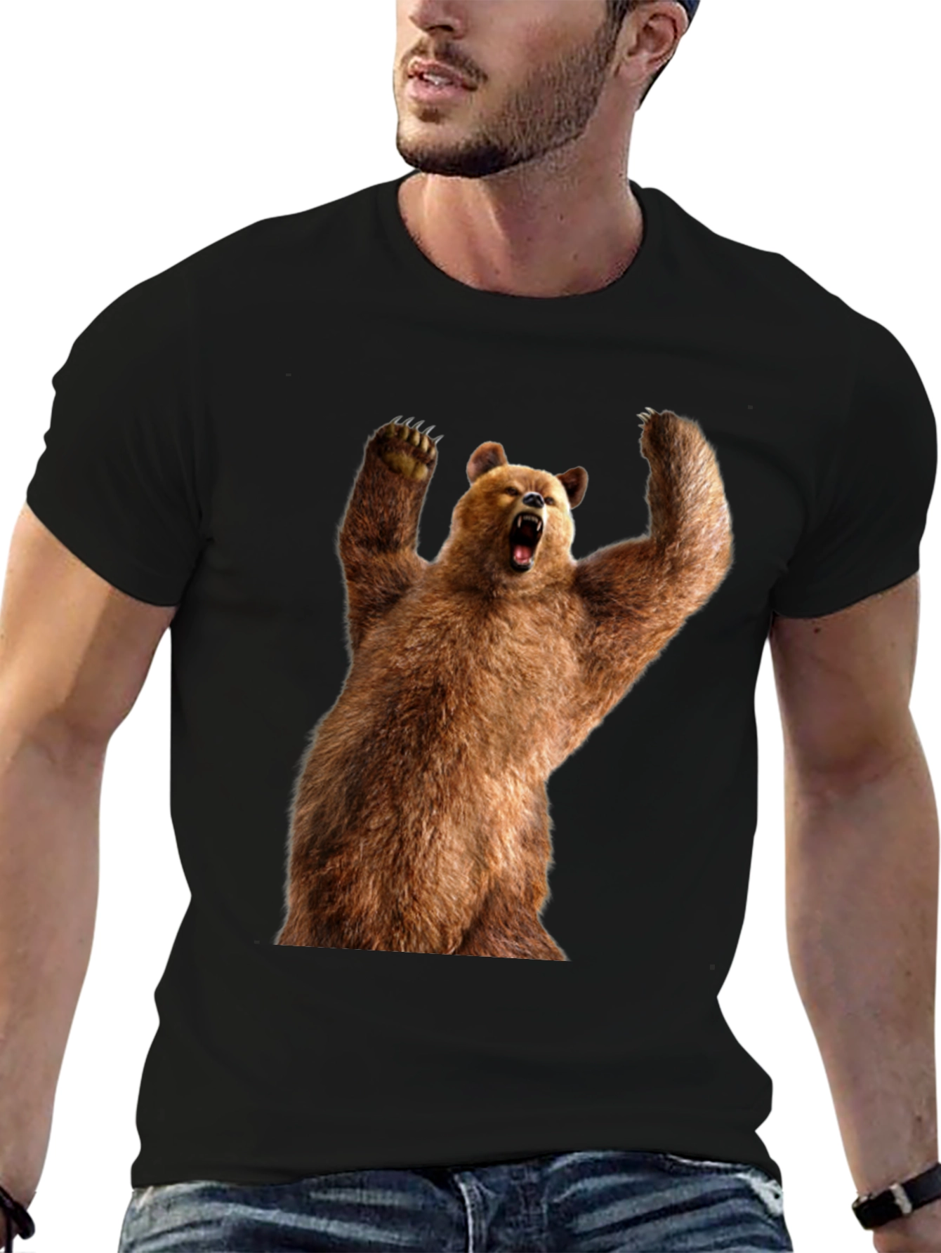Grizzly Bear Graphic Tee - Black Cotton T-Shirt