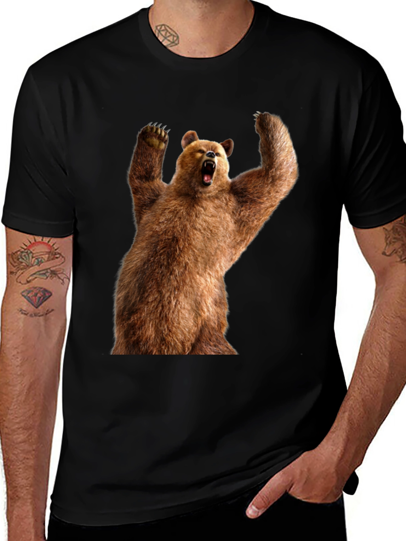 Grizzly Bear Graphic Tee - Black Cotton T-Shirt