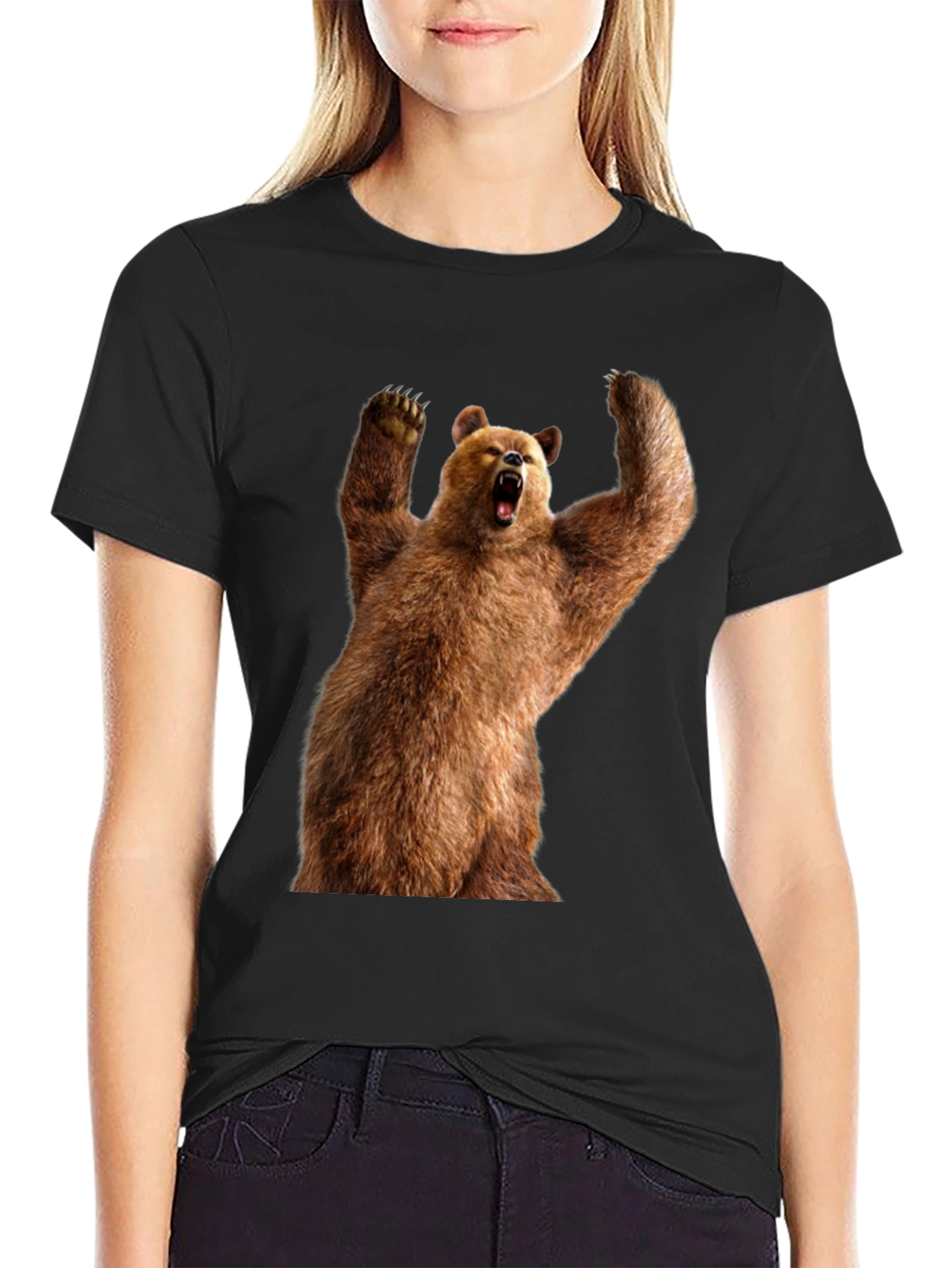 Grizzly Bear Graphic Tee - Black Cotton T-Shirt