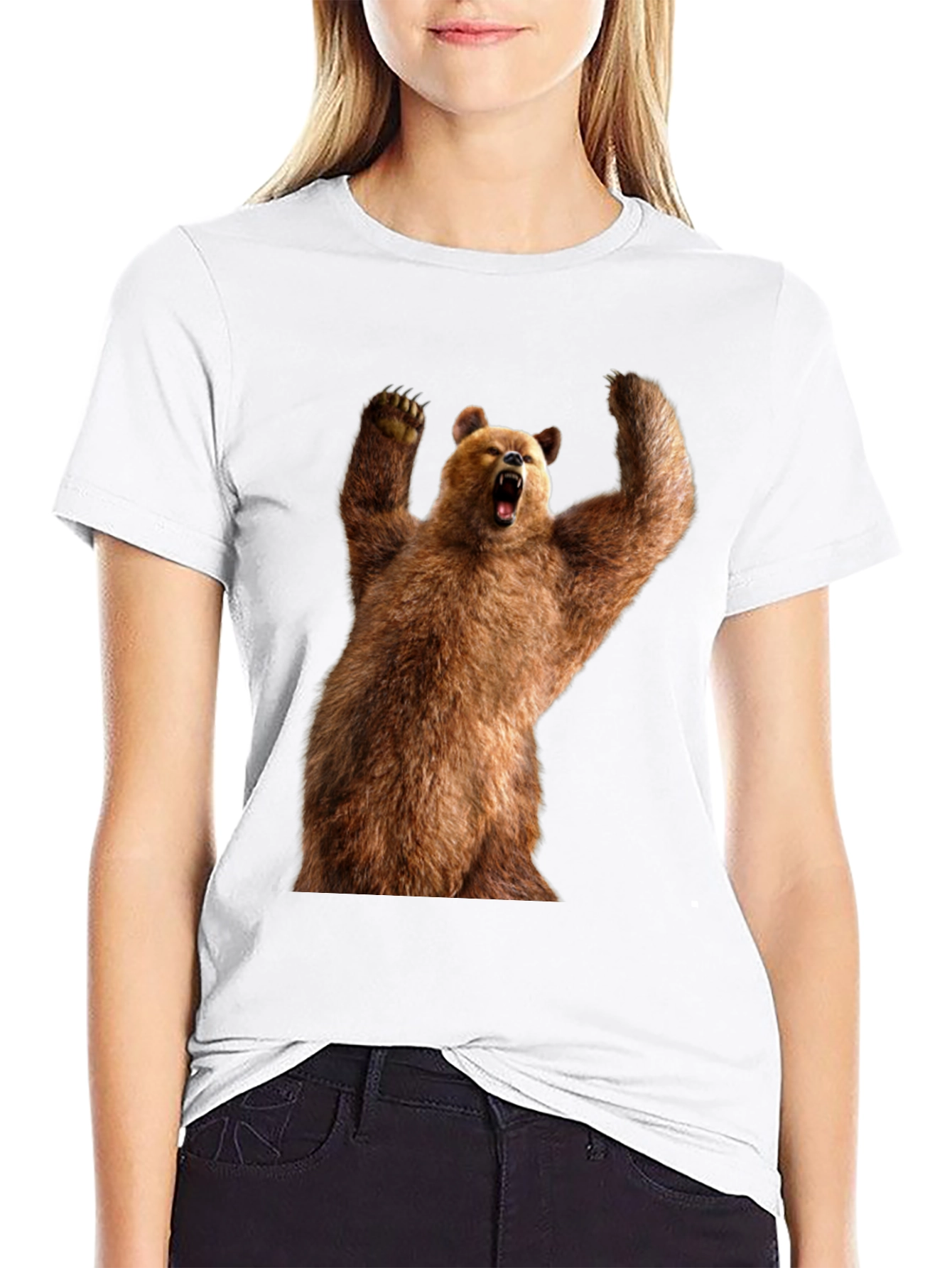 Grizzly Bear Graphic Tee - Black Cotton T-Shirt