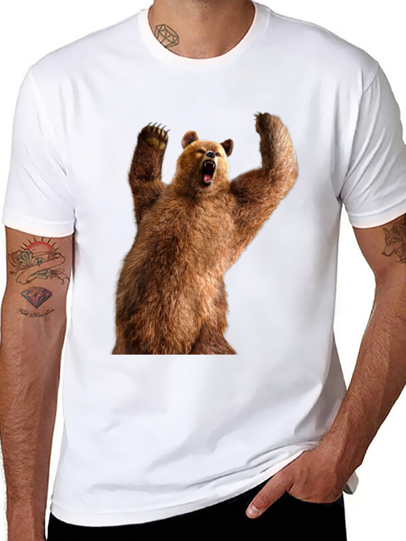 Grizzly Bear Graphic Tee - Black Cotton T-Shirt