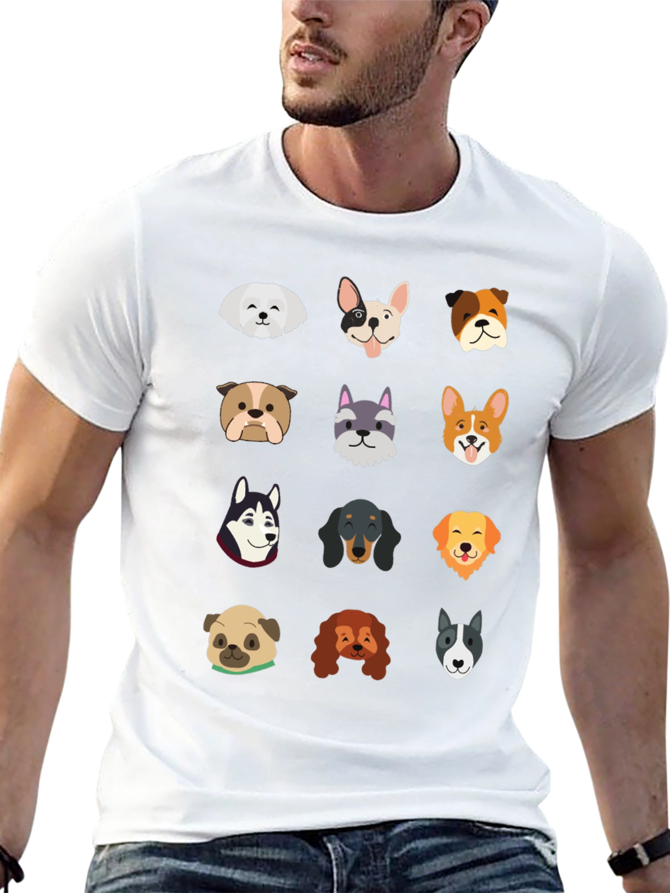 Dog Breed Faces Graphic Print T-Shirt
