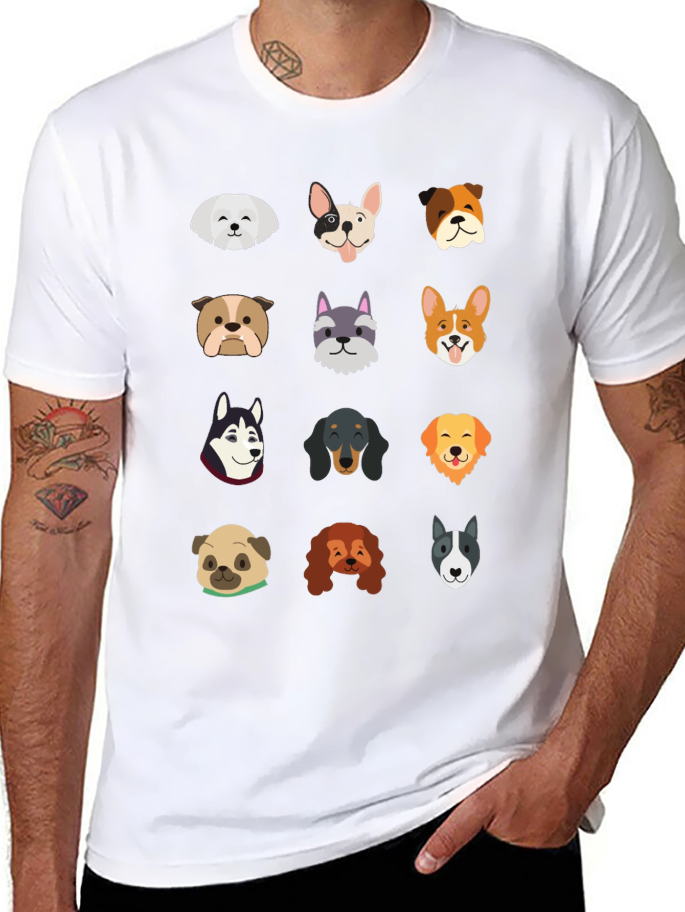 Dog Breed Faces Graphic Print T-Shirt