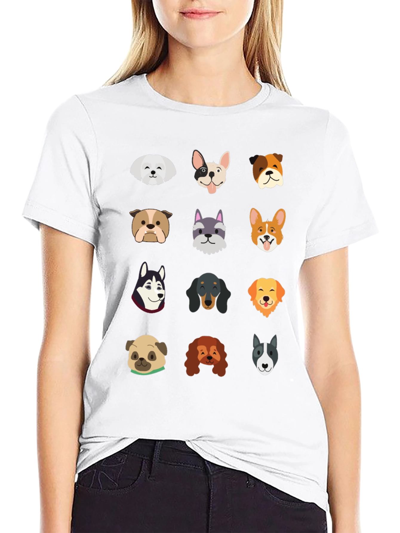 Dog Breed Faces Graphic Print T-Shirt