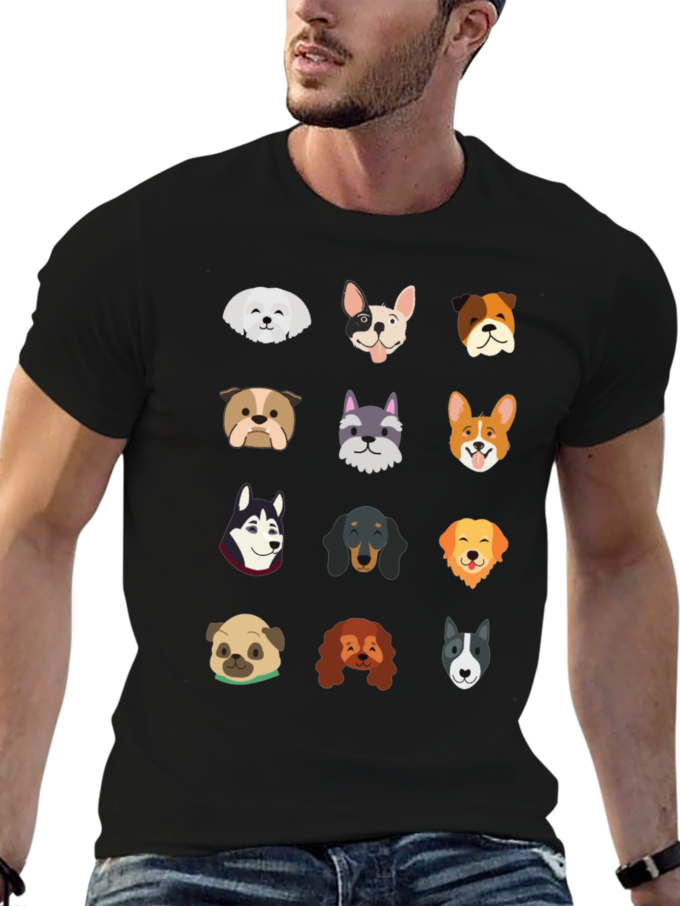 Dog Breed Faces Graphic Print T-Shirt