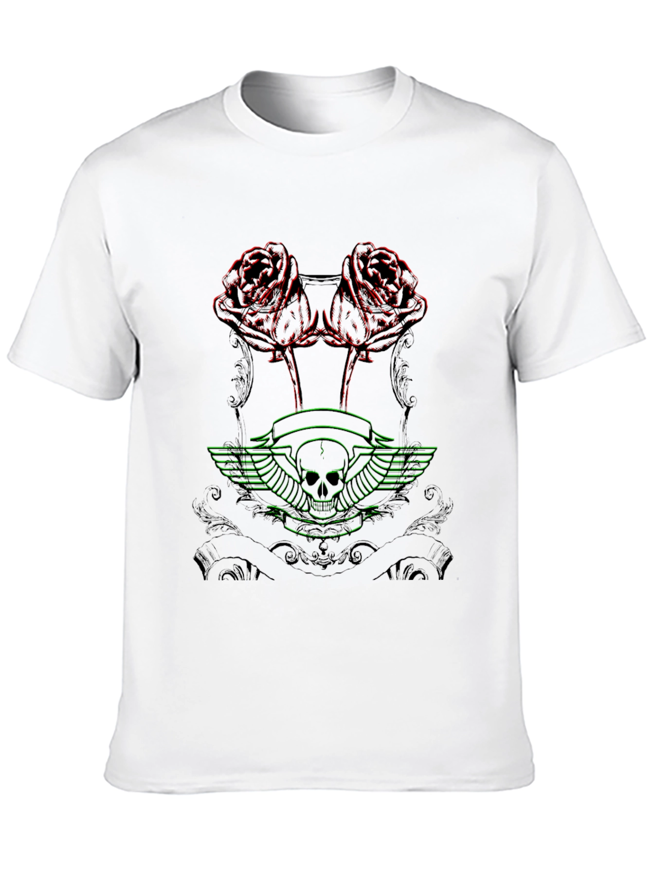 Skull & Roses Graphic Print Black T-Shirt