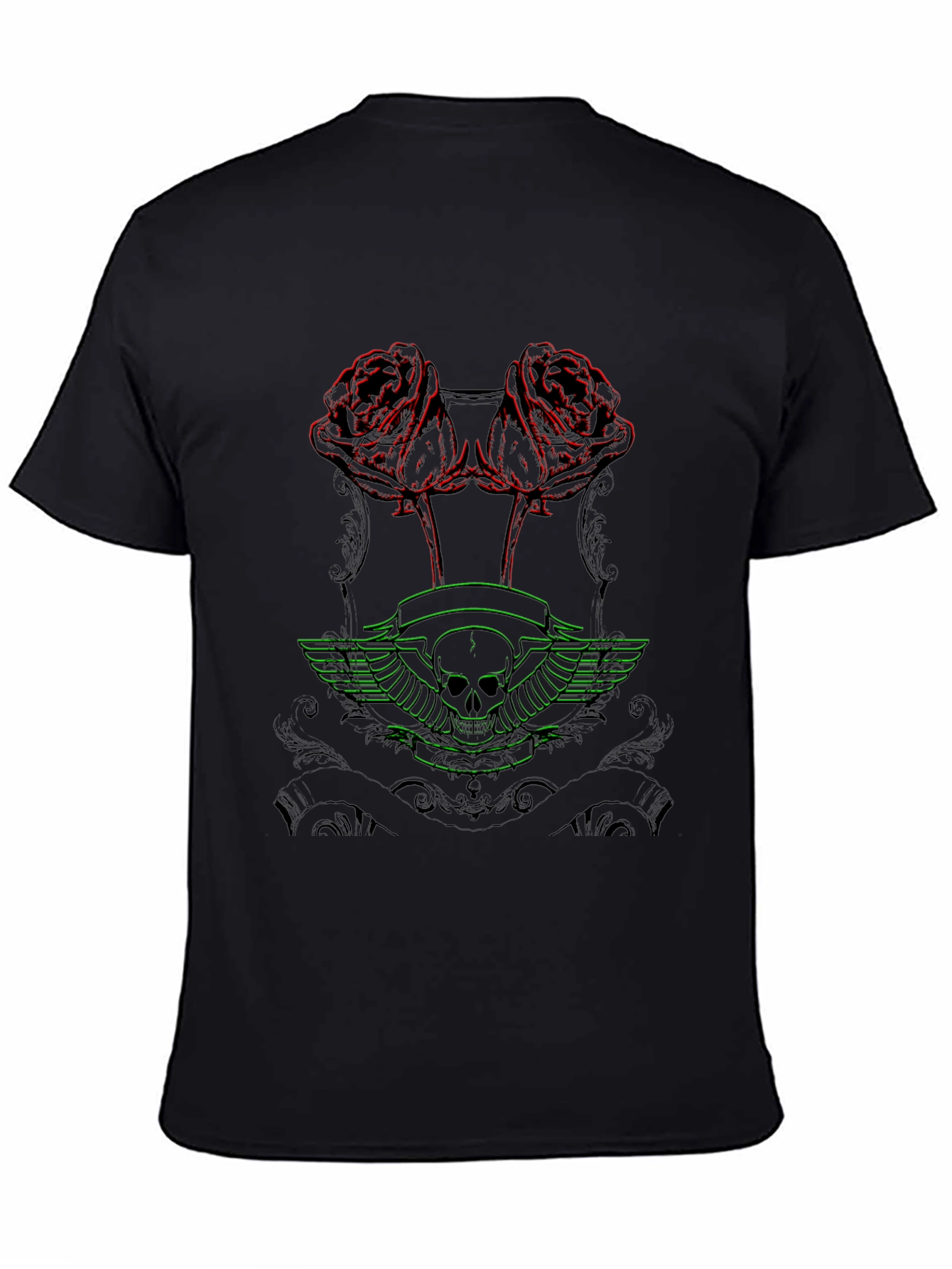 Skull & Roses Graphic Print Black T-Shirt