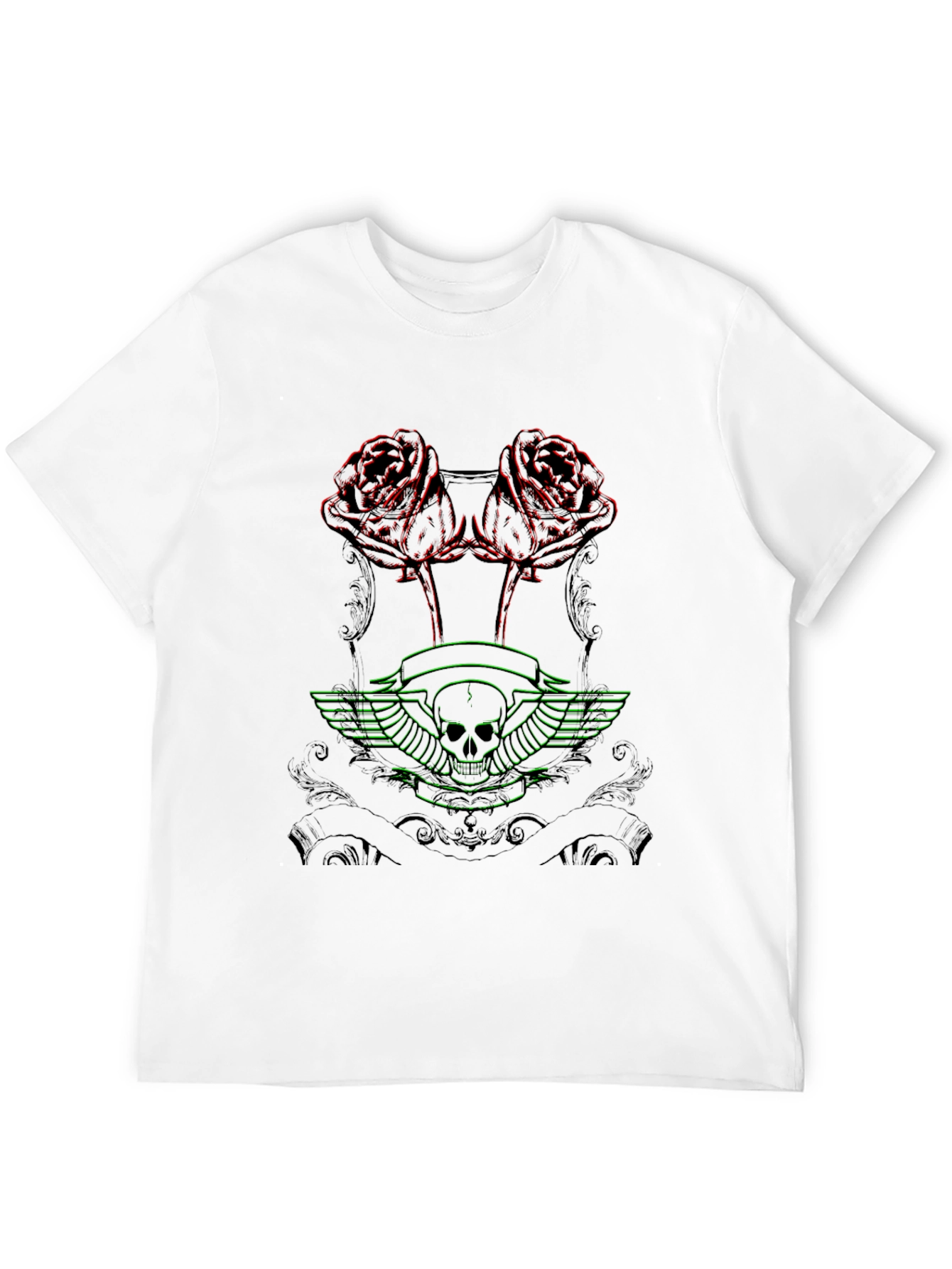 Skull & Roses Graphic Print Black T-Shirt