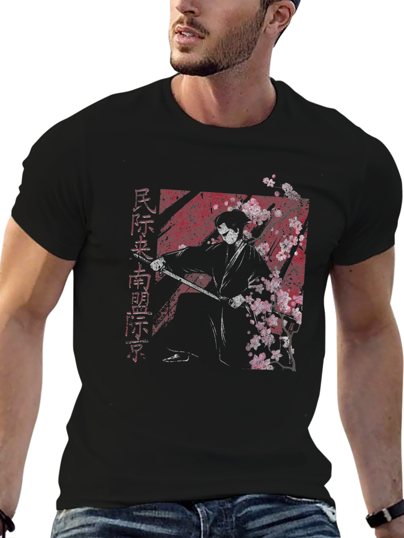 Samurai Graphic Tee - Cherry Blossom Warrior T-Shirt