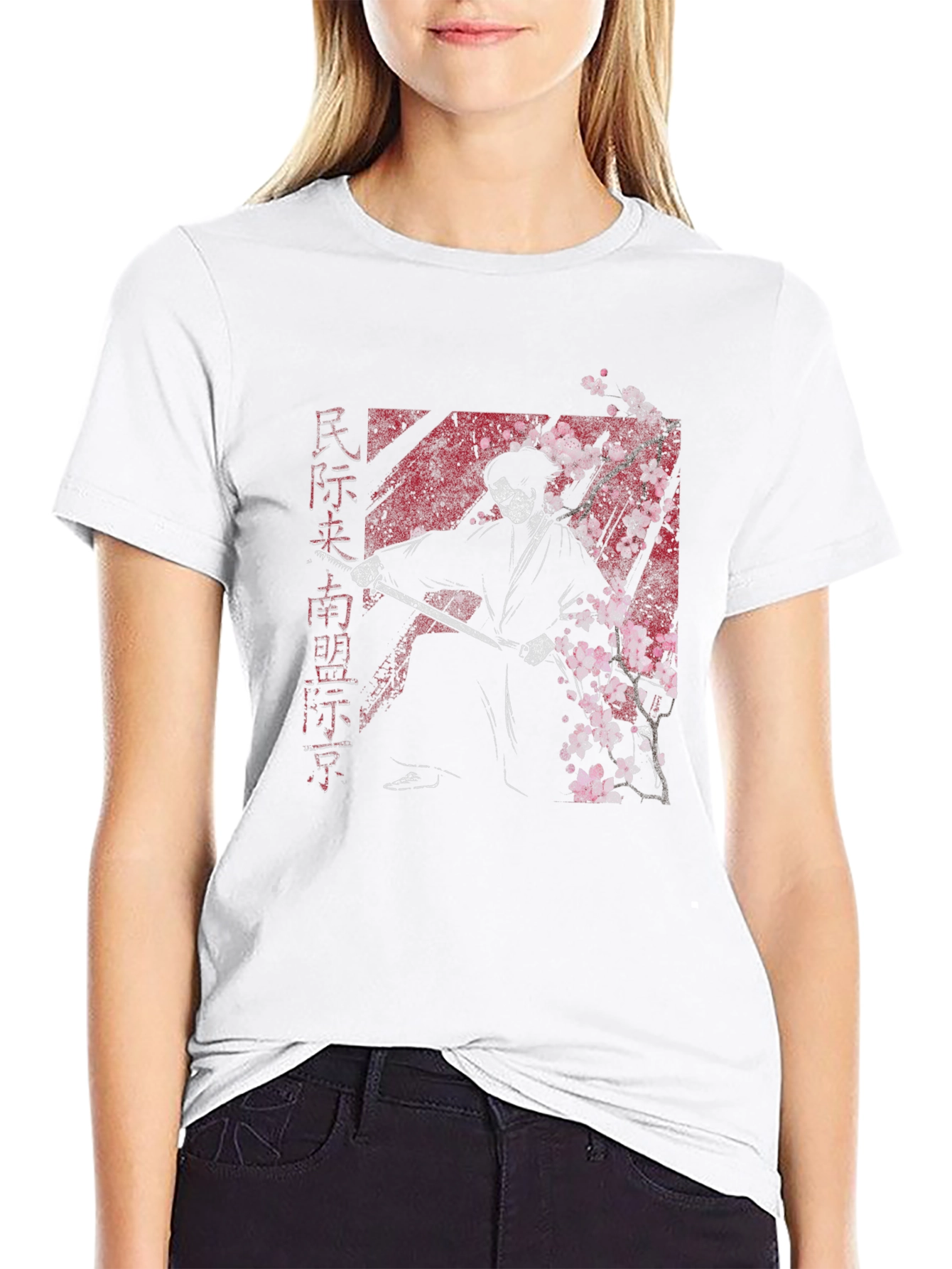 Samurai Graphic Tee - Cherry Blossom Warrior T-Shirt