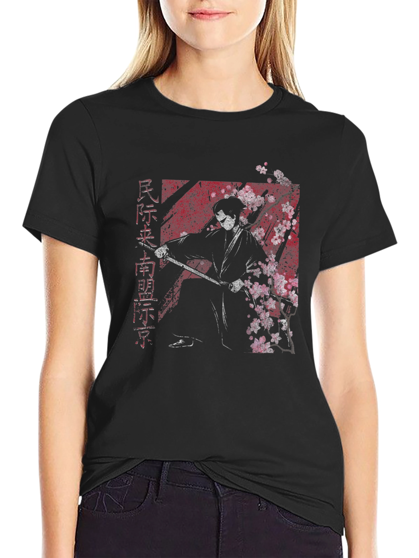 Samurai Graphic Tee - Cherry Blossom Warrior T-Shirt