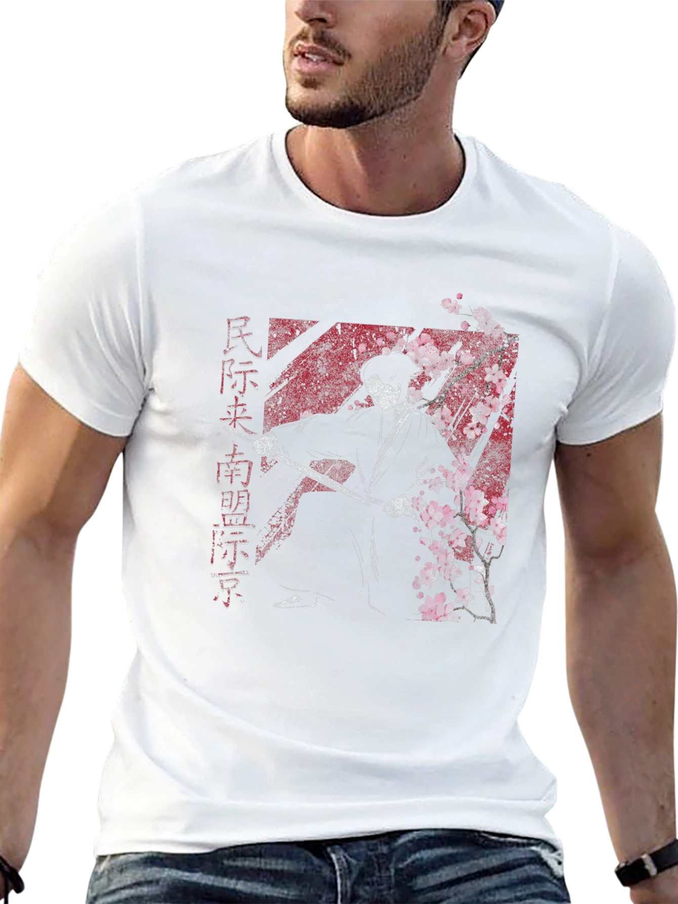 Samurai Graphic Tee - Cherry Blossom Warrior T-Shirt