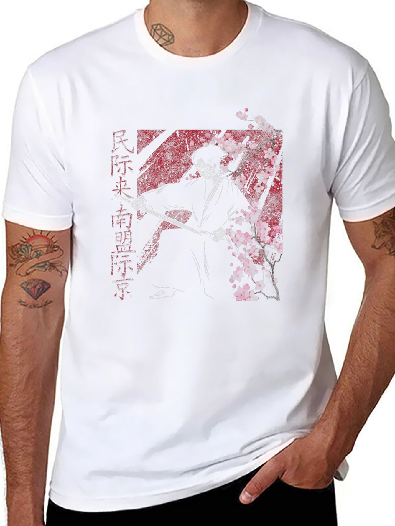Samurai Graphic Tee - Cherry Blossom Warrior T-Shirt