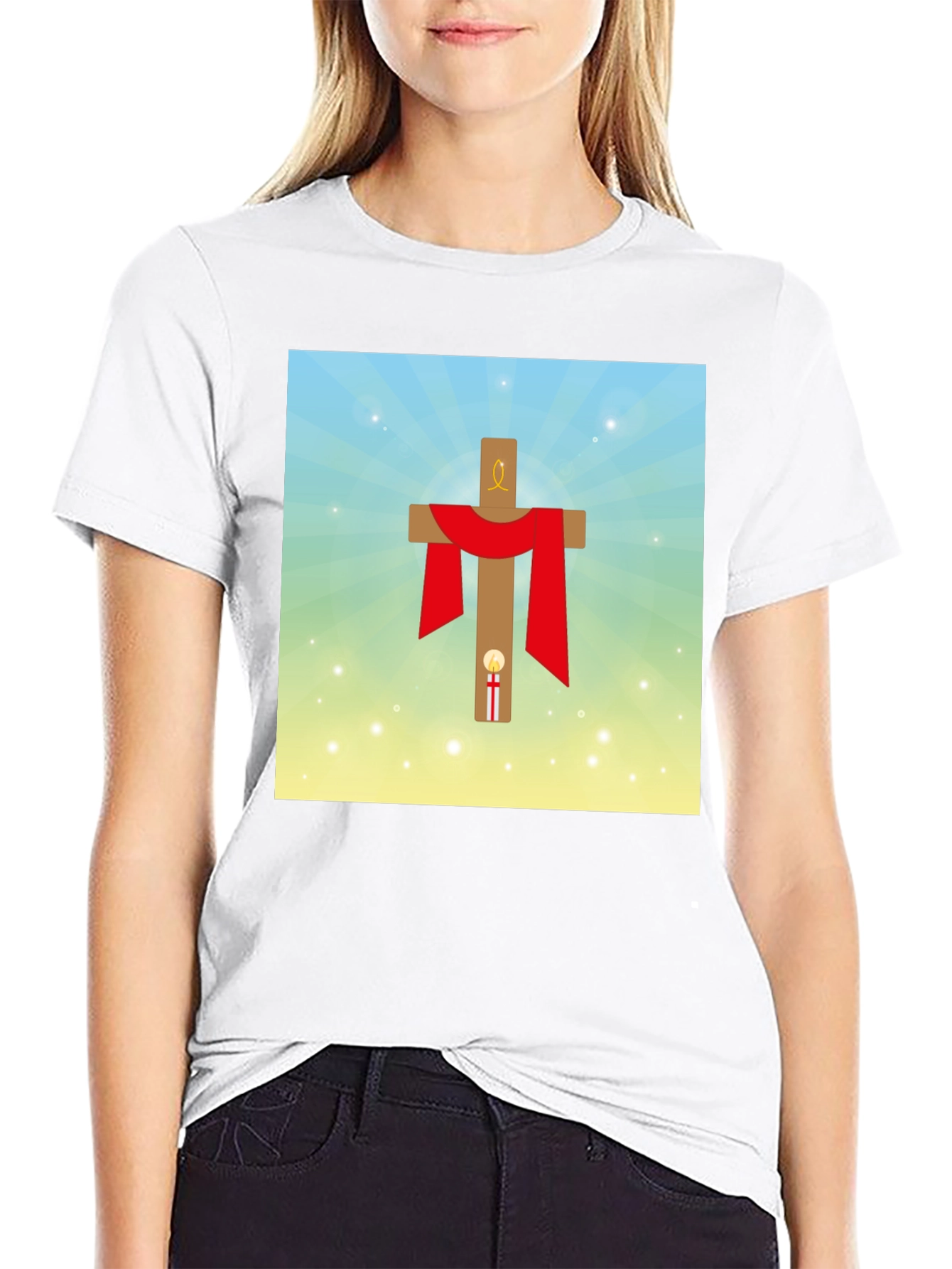 Religious Graphic T-Shirt: Cross with Red Drape